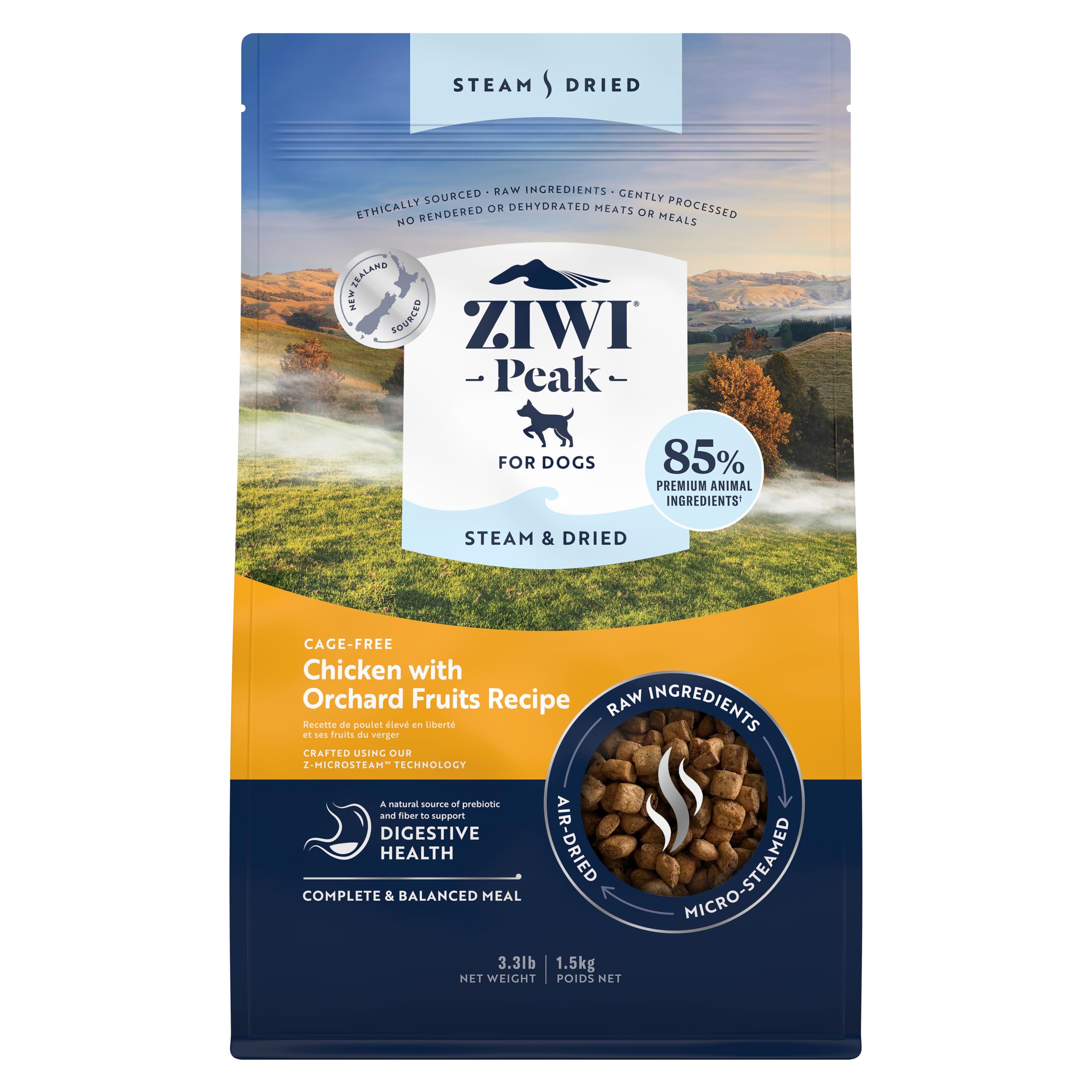 ZIWI Peak Steam & Dried Dog Food - Cage-Free Chicken w/Fruits - High Protein, Low Carb, All Breeds & Lifestages, for Digestive H