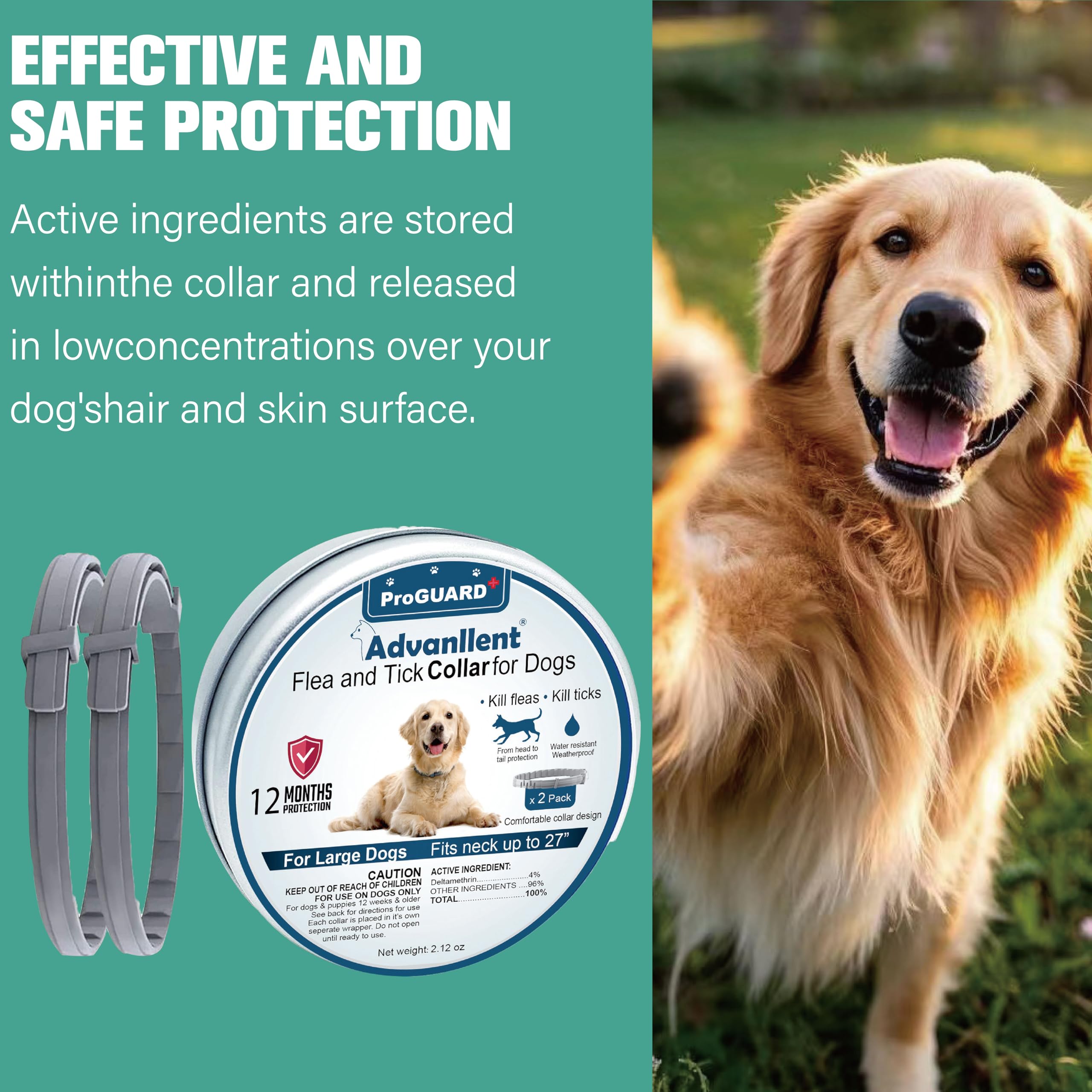 Advanllent Flea Collar For Dogs, Flea And Tick Prevention For Dogs Collar, Dog Flea And Tick Treatment, 2 Collars, 12 Months Pre