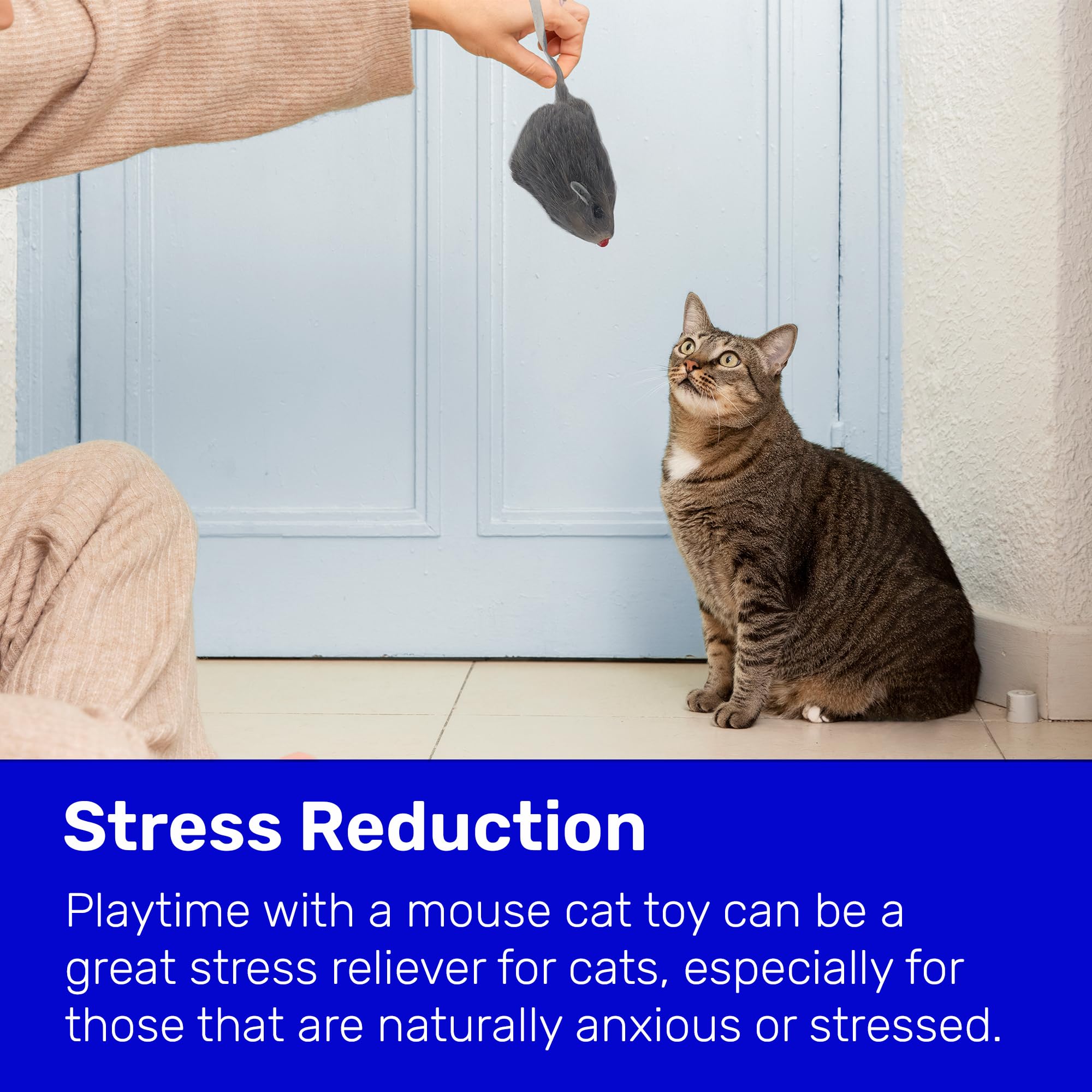 Kats'N Us Gray Rabbit Fur Mouse Cat Toy Pack - 5 Interactive Mice for Indoor Cats - No Rattle Sound - Furry Play Combo