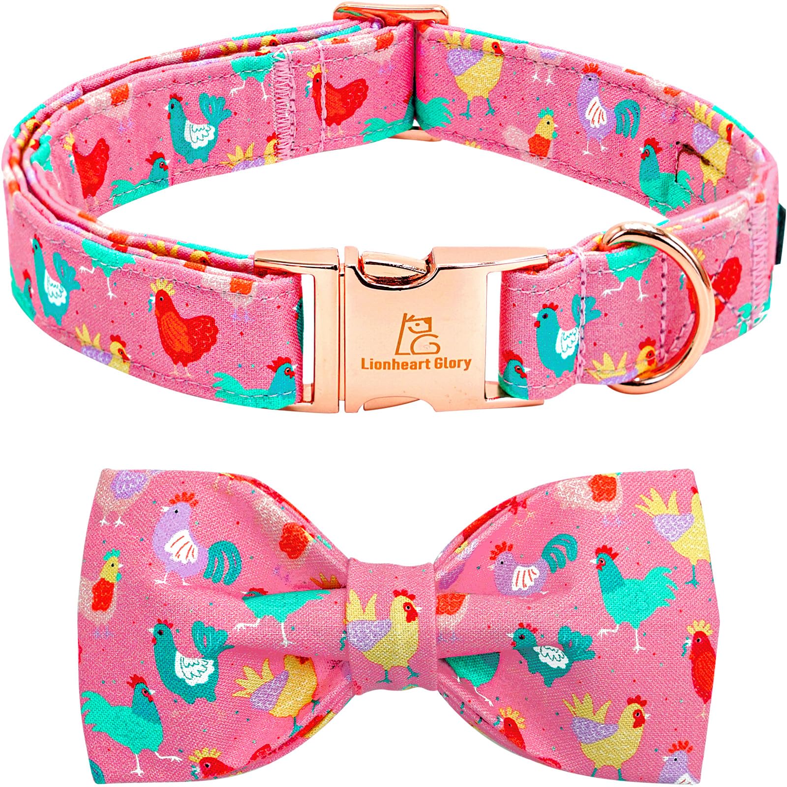 Lionheart Glory Dog Bow Collar Easter Day Dog Collar For Medium Dogs,Easter Chickens Colorful Dog Collars With Bowtie Spring Pin