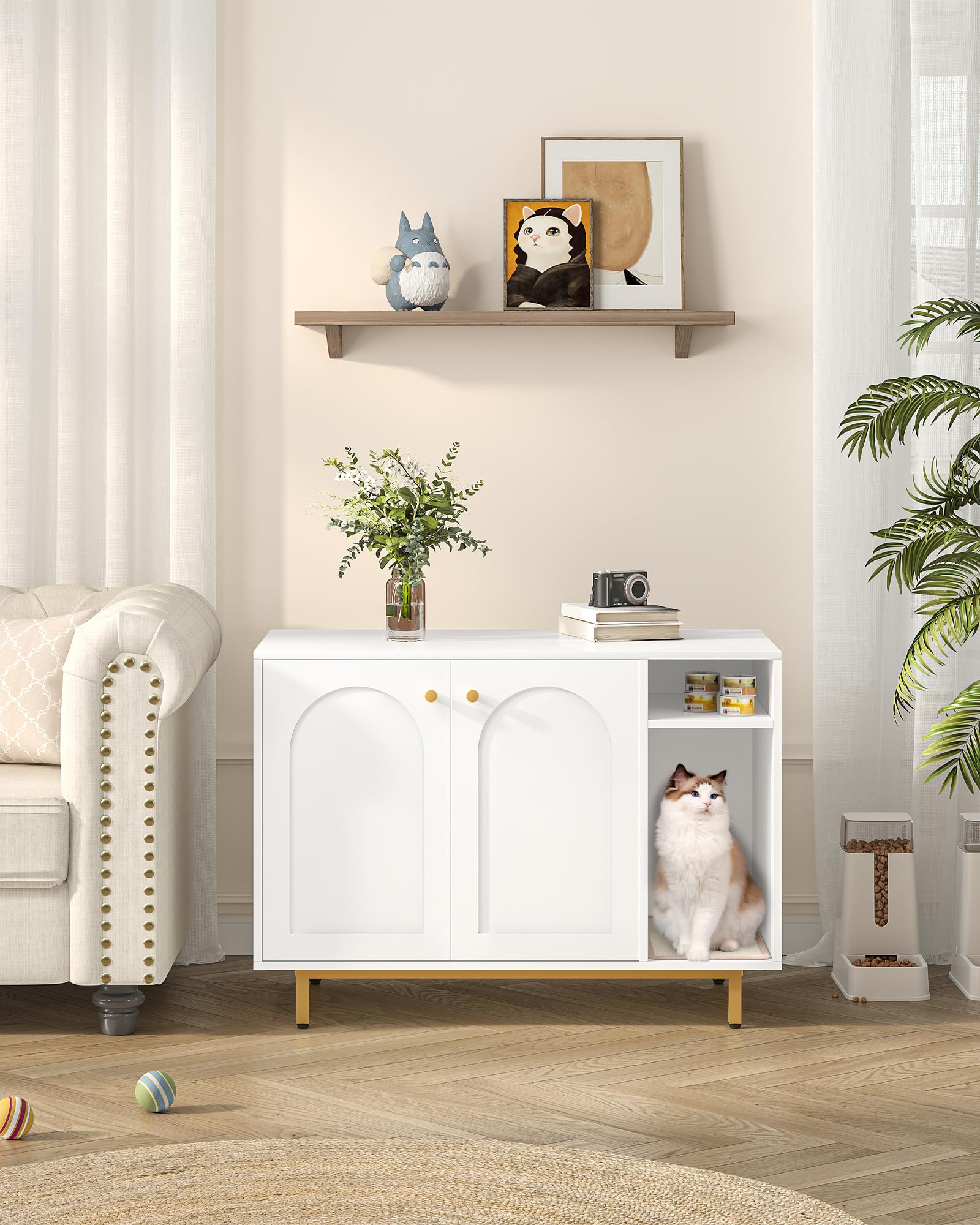 Hzuaneri Cat Litter Box Enclosure, Hidden Litter Box Furniture Cabinet, Wooden Pet House Side End Table With Storage For Washroo