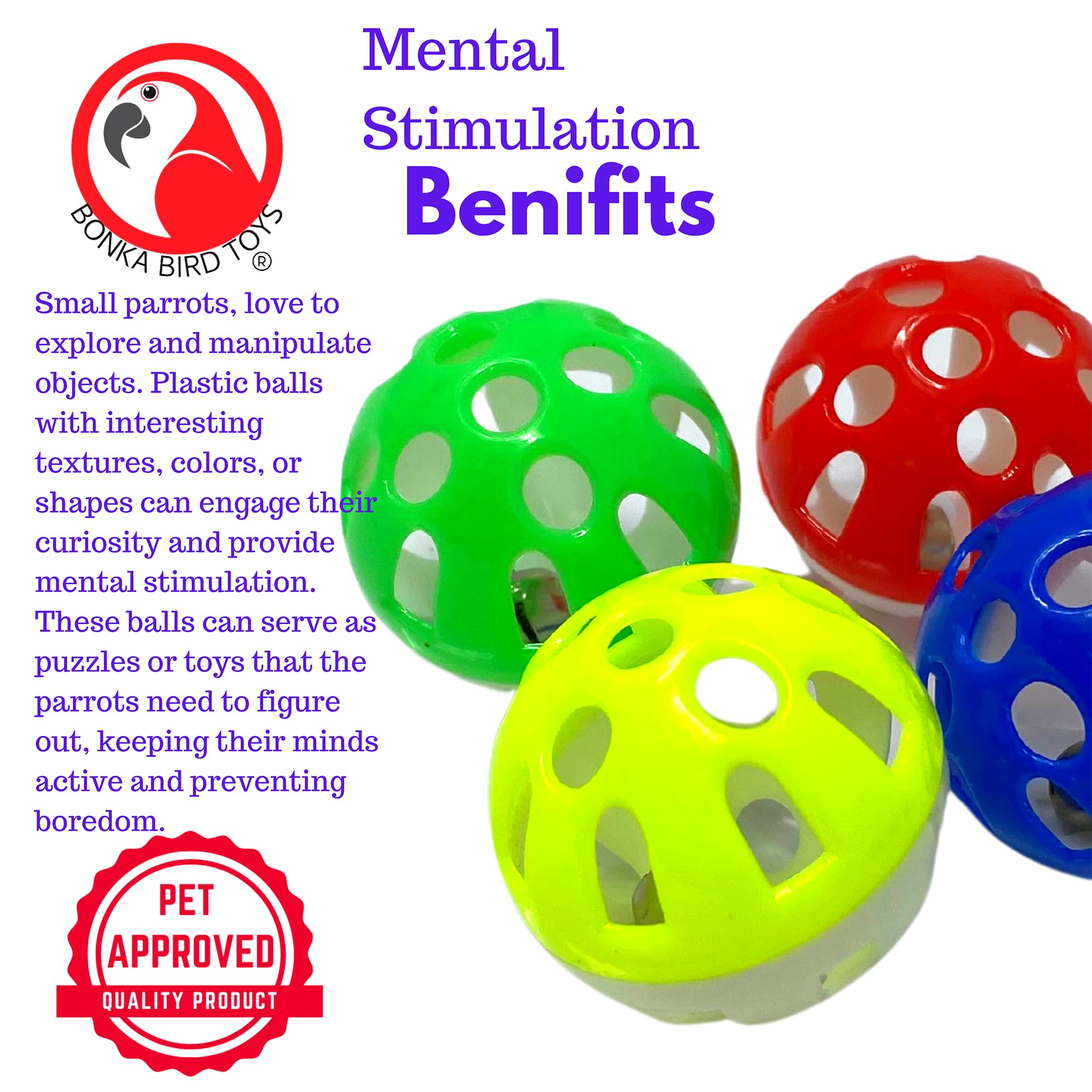 Bonka Bird Toys 35036 Pk4 Jingle Balls Foot Talon Parrot Cage Toys, Parrotlet, Budgie, Quaker, Cockatiel, Parakeet, Cat, Kitten, And Similar