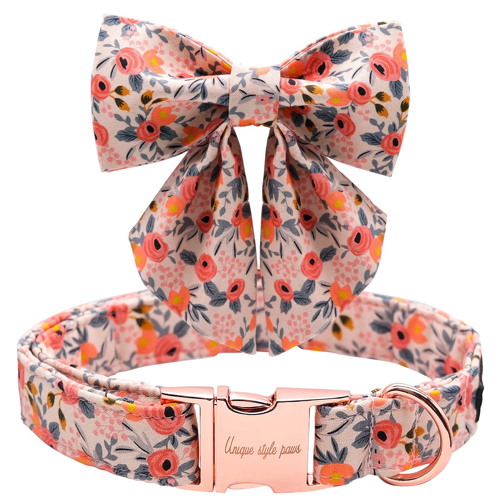 Unique Style Paws Dog Collar With Tie Adjustable Pink Bowtie Puppy Collars For Small Medium Large Dogs And Cats-L