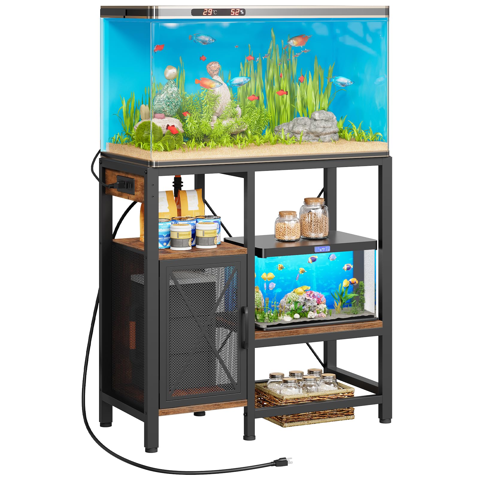 MAHANCRIS 20-37 Gallon Fish Tank Stand, Aquarium Stand with Power Outlet and Storage Cabinet, Heavy Duty Tank Stand Suitable for