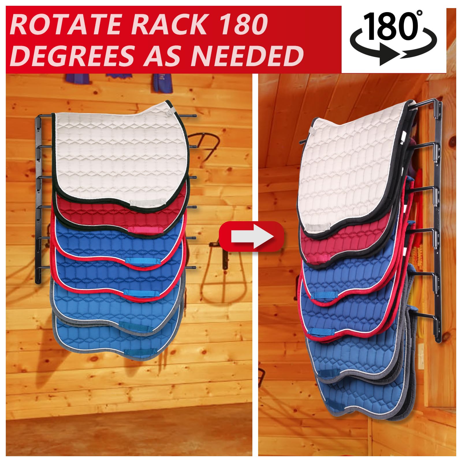 Tomesha Saddle Pad Rack-Horse Blanket Holder,Extra-Long Rack Arms For Various Accessories,Heavy Duty 180 Degree Swing-Out Wall M