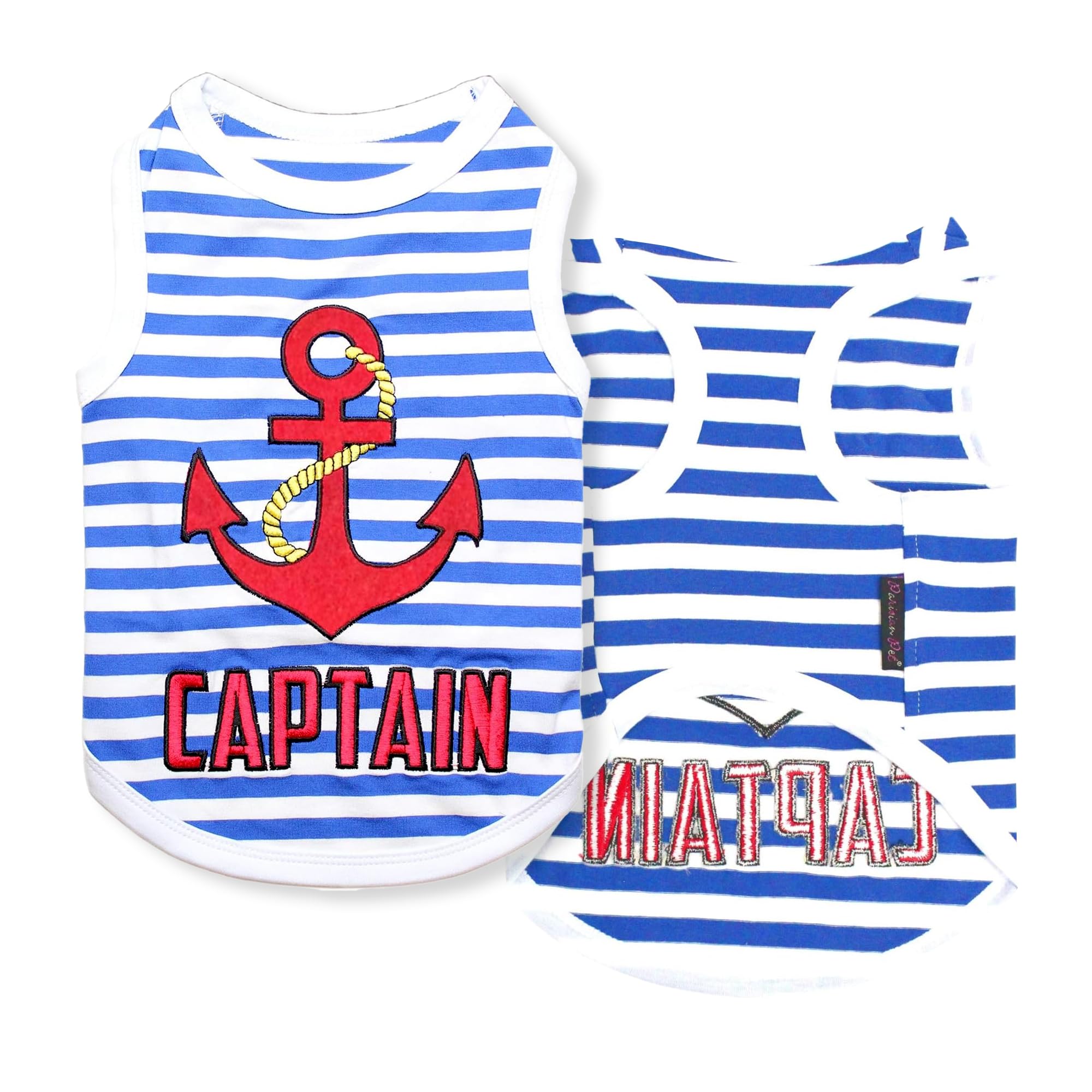 Parisian Pet Unisex Dog Tshirt - Embroidered  Captain  Dog Shirt - Breathable And Lightweight Dog Tank Top- Sleeveless Dog Tee S