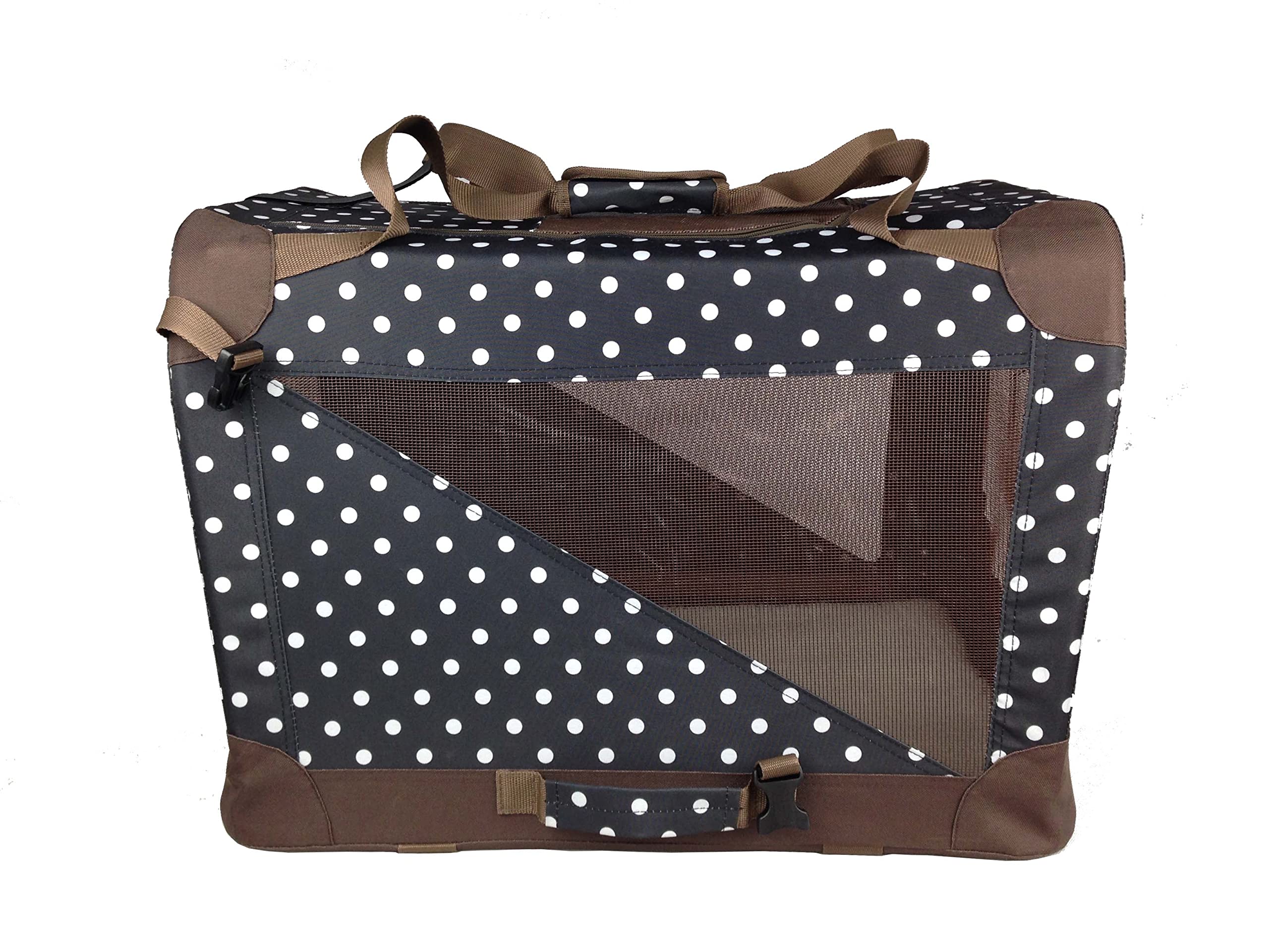 Pet Life 360A Vista View Zippered Soft Folding Collapsible Durable Metal Framed Pet Dog Crate House Carrier X-Large Polka Dot Na