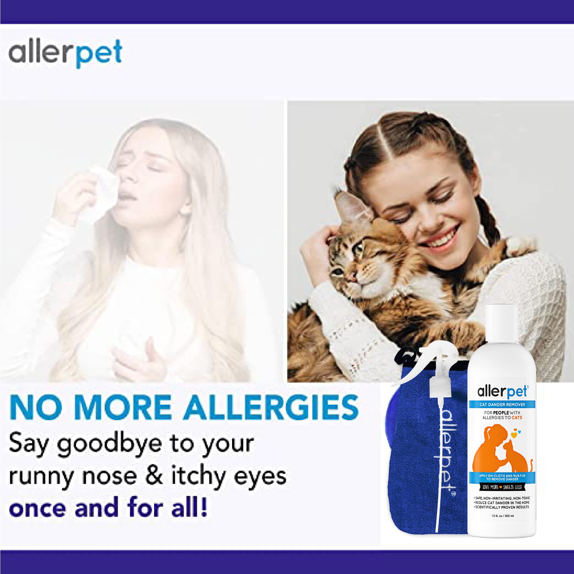 Allerpet Aloe Vera Free Cat Dander Remover - Pet Dander Allergy Relief, Natural & Safe Allergy Relief for Cats and Humans, Soothing Chamomile & Rosemary, Made in USA (12 oz) -Like New