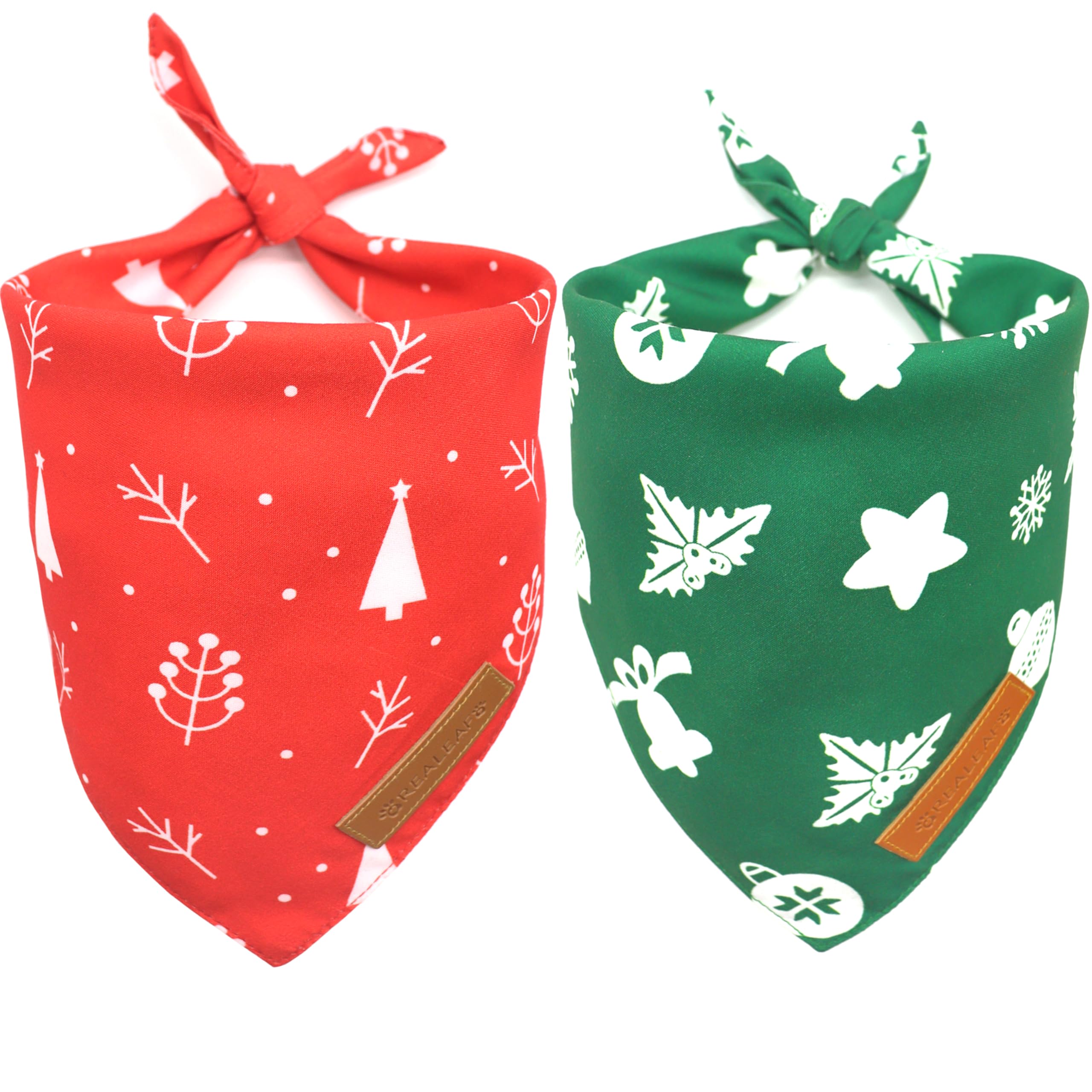 Realeaf Christmas Dog Bandanas 2 Pack, Reversible Red Green Pet Scarf For Boy And Girl, Premium Durable Fabric, Xmas Holiday Ban