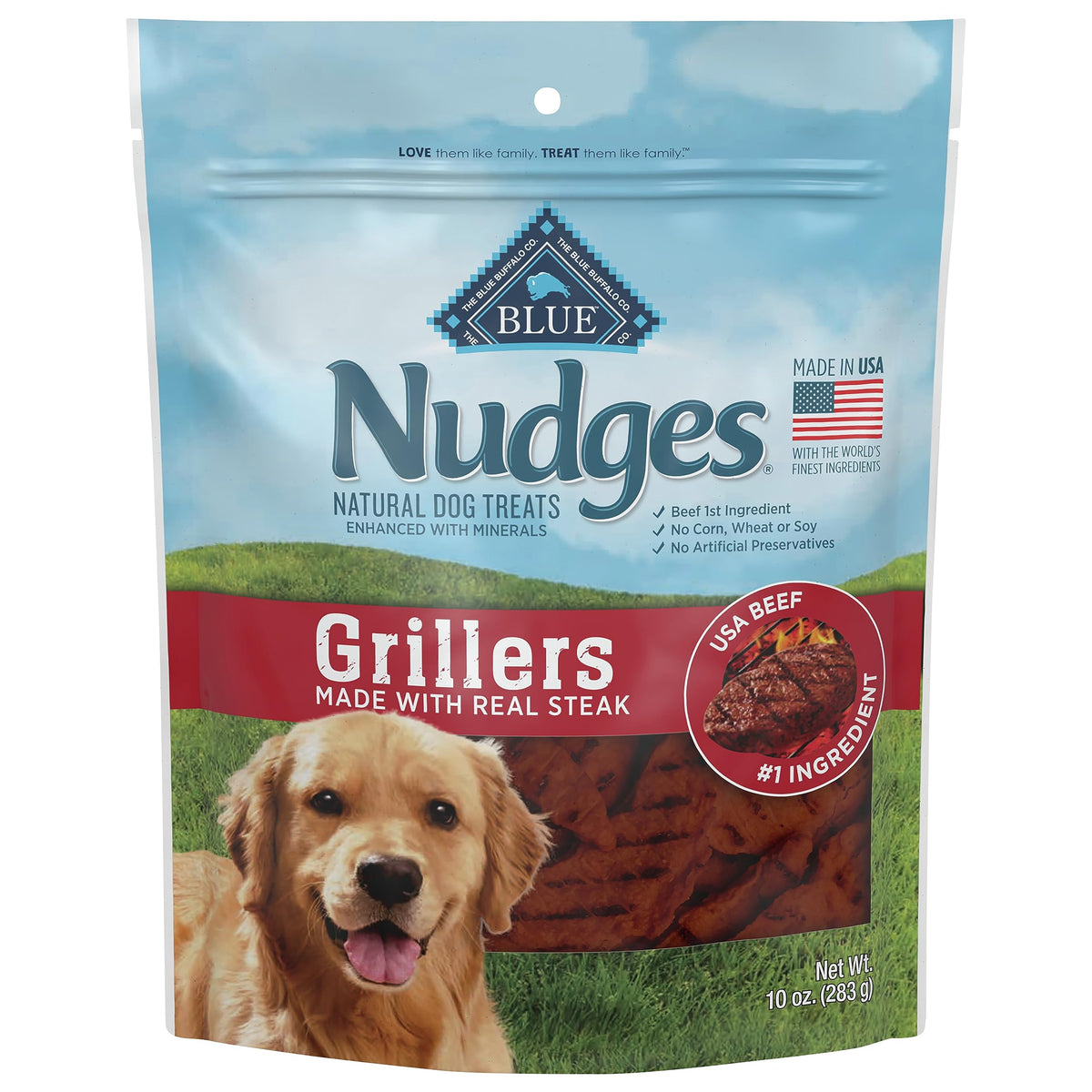 Blue Buffalo Nudges Grillers Natural Dog Treats, Steak, 10Oz