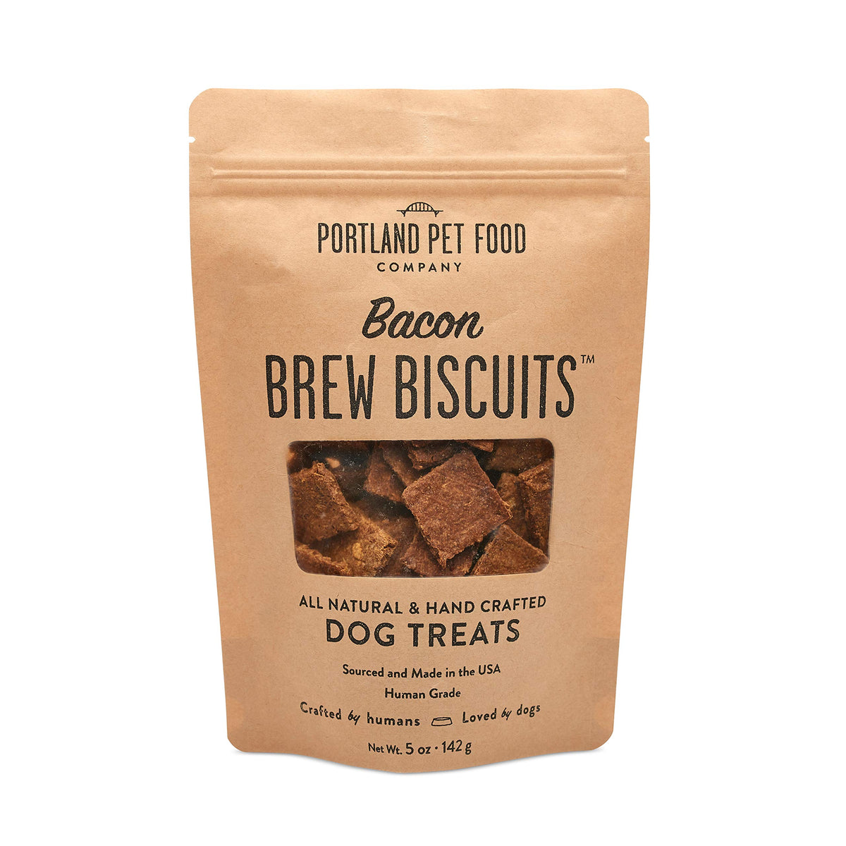 Crafted By Humans Loved By Dogs Portland Pet Food Company Bacon Brew Biscuit Dog Treats (1 Pack, 5 Oz Bag) - All Natural, Human-Grade, Usa-Sourced And Made