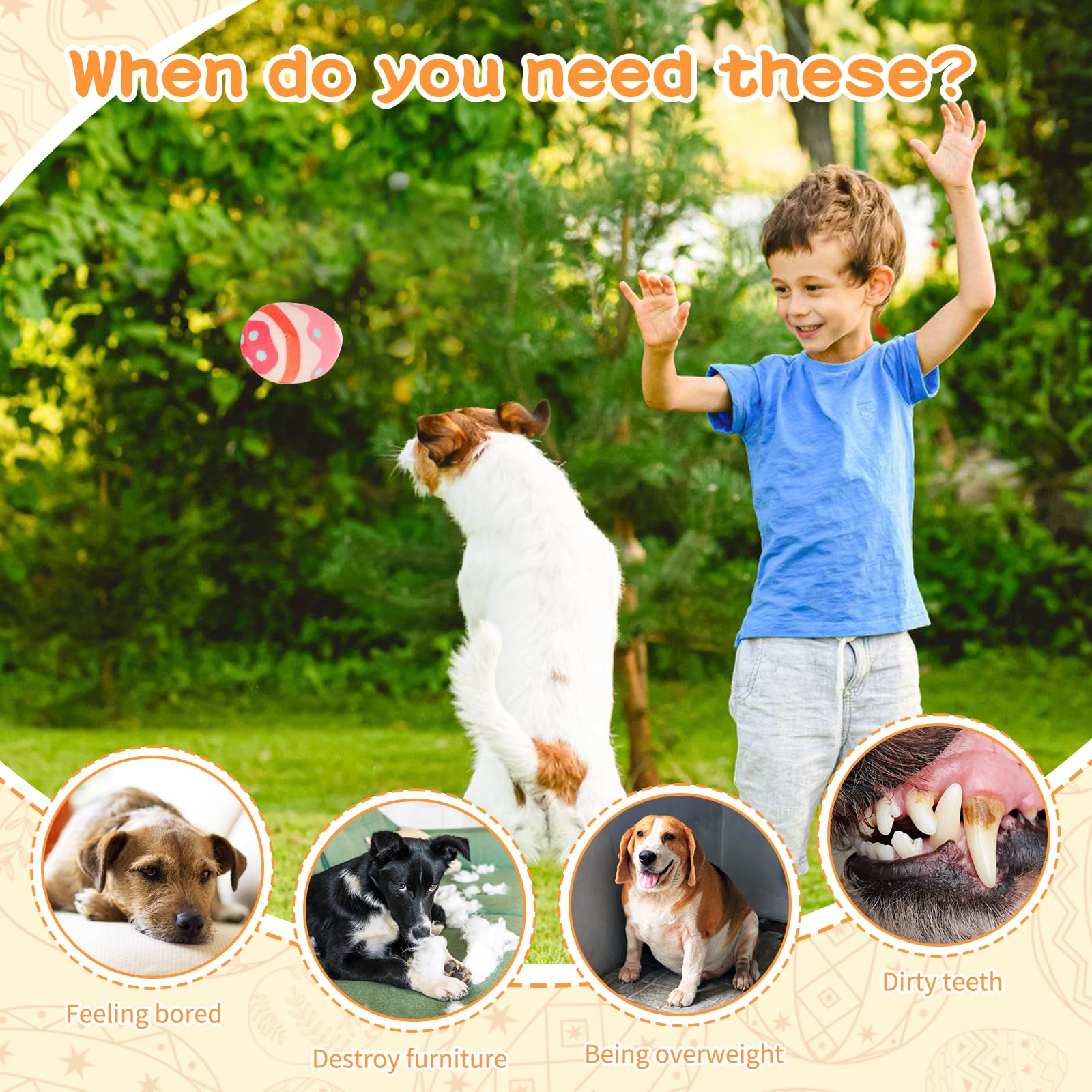 Stuffed Dog Toys Easter Rabbit Dog Toy, Squeaker Plush Dogs Toy With Crinkle Paper, Interactive Durable Puppy Chew Toy Pet Easte