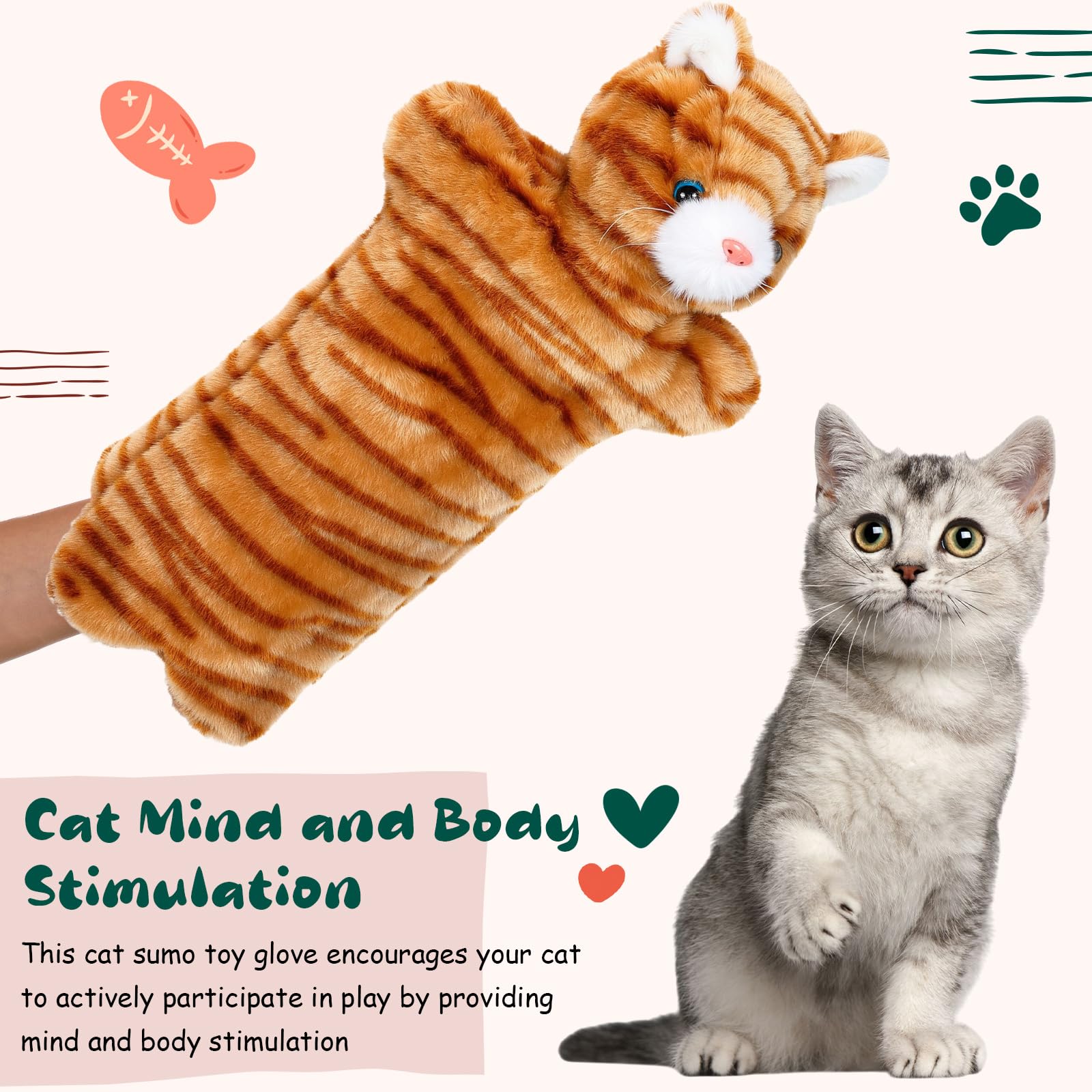 Sosation 2 Pcs Cat Wrestling Toy Glove Puppet 15.75 Large Cat Puppet Wrestler Interactive Glove for Fun, Playing, Soft Safe Kitt