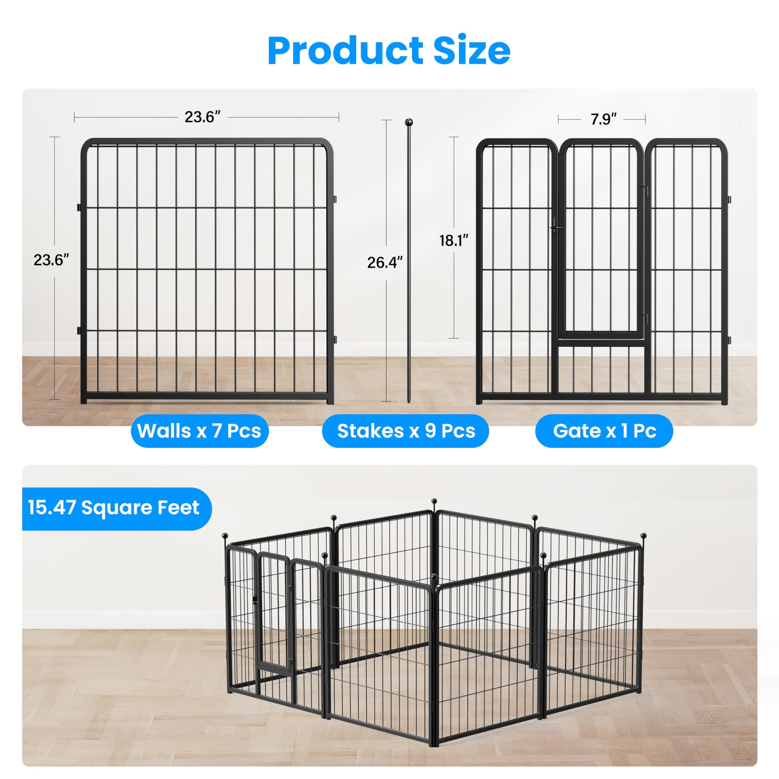Simple Deluxe Dog Playpen - Portable 24" Heavy Duty Metal 8 Panels for Small Dogs - Black