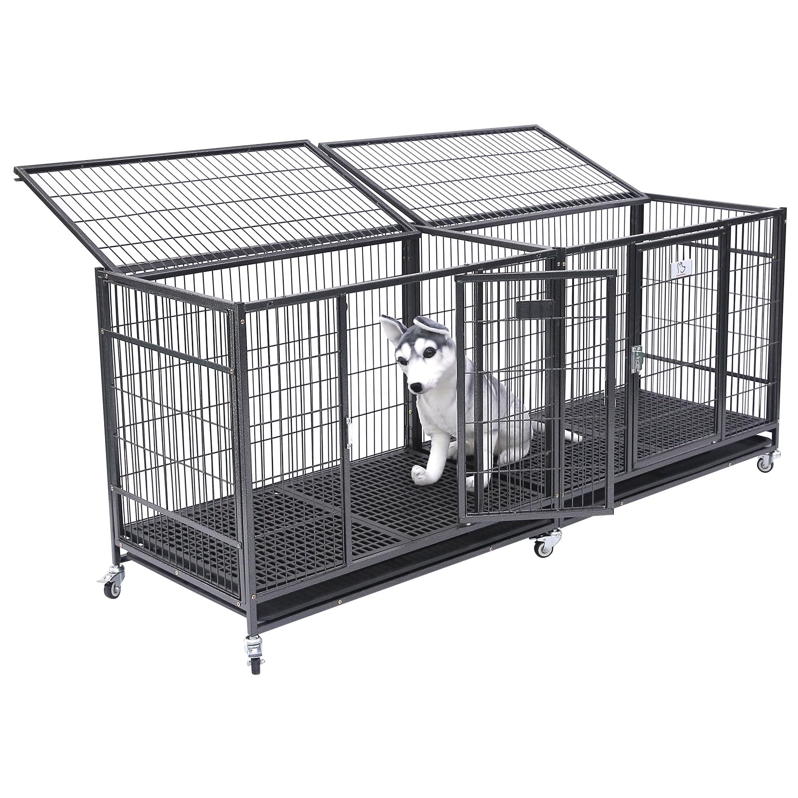 Homey Pet 37 Inch Stackable Open Top Heavy Duty Dog Crate Cage For Medium Dog With Wheels And Removable Tray