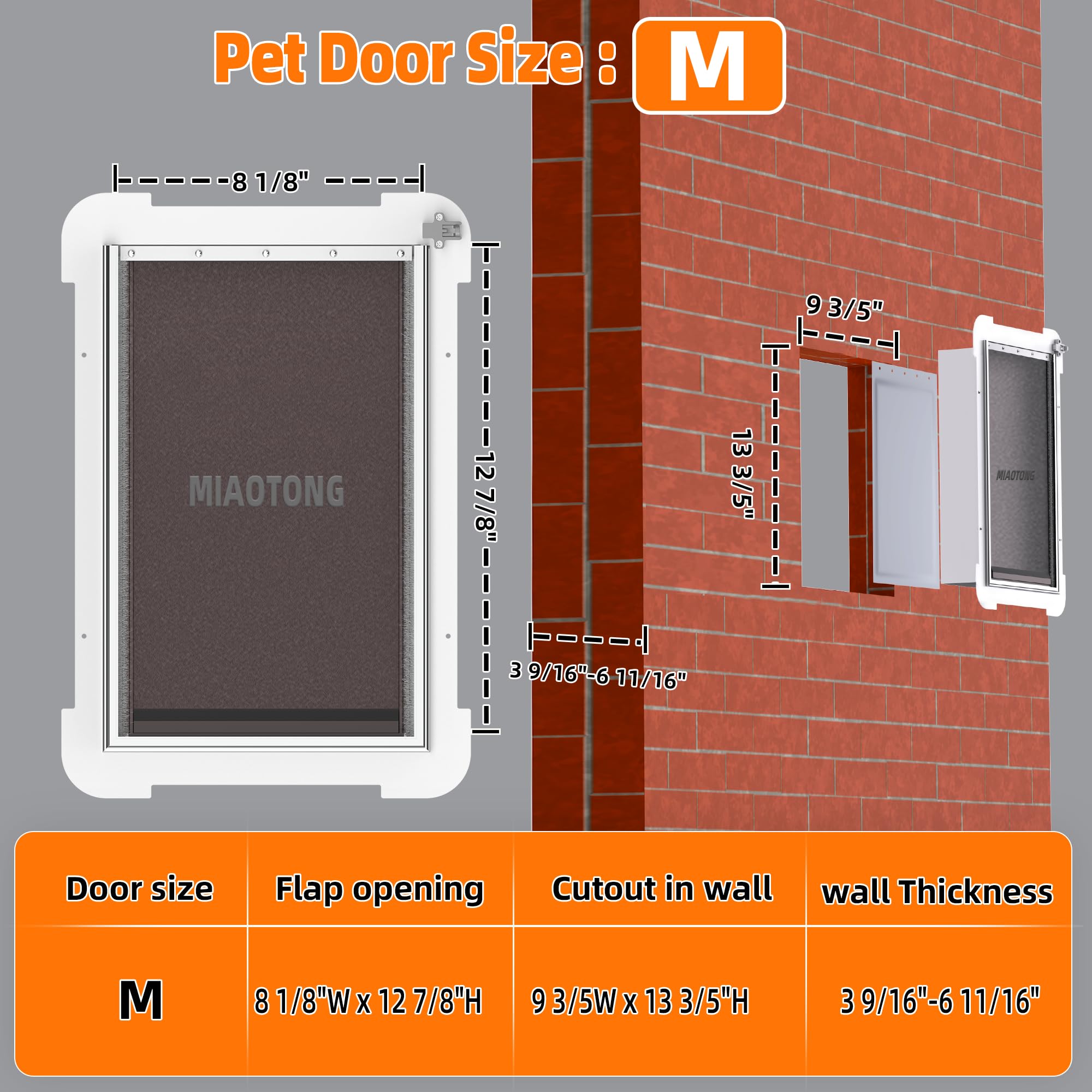 Miaotong 3-Flap Dog Door For Wall, Double Magnetic Flaps Pet Door For Wall, Aluminum Lock Doggy Door,Steel Frame And Telescoping