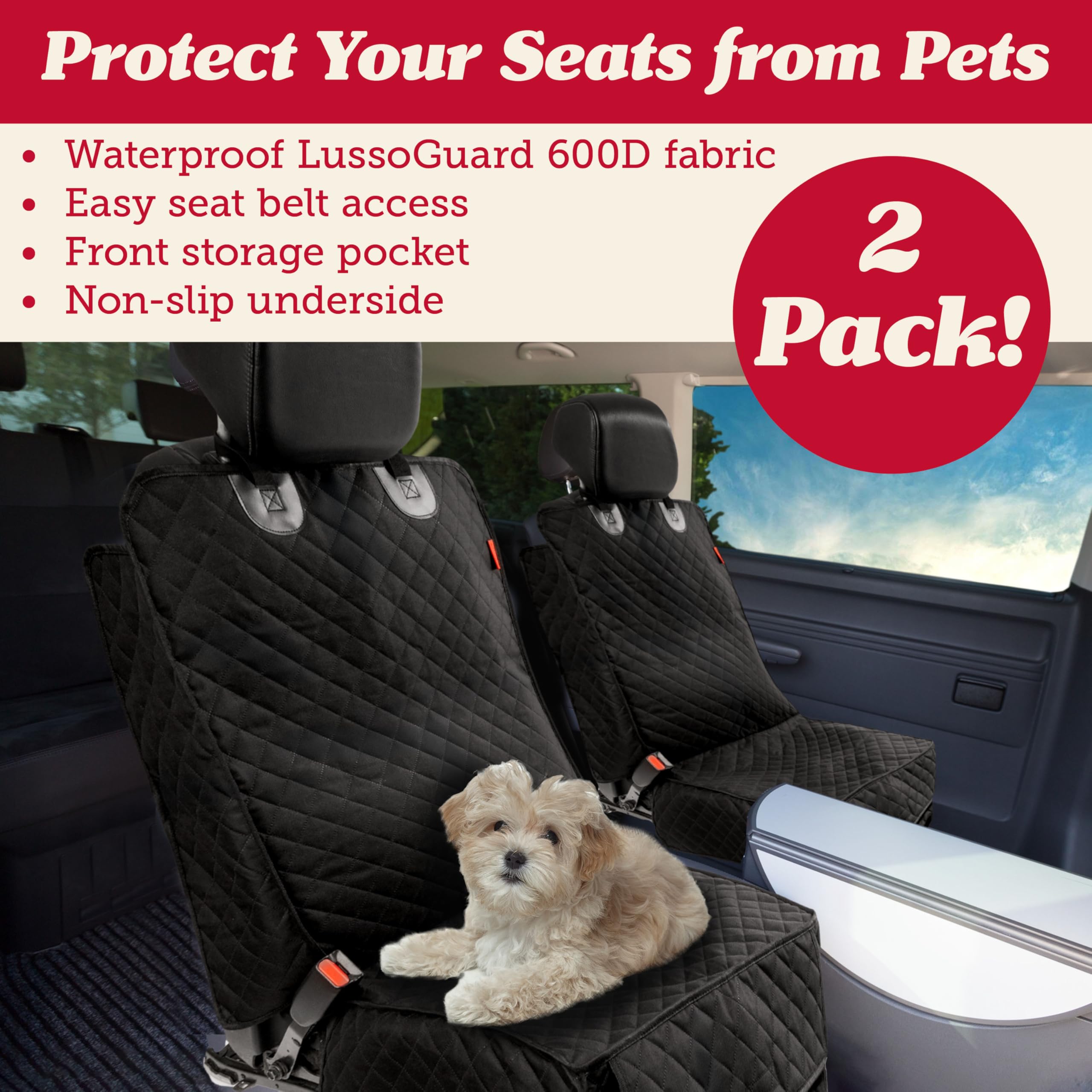 Lusso Gear Dog Car Seat Cover For Front Seat (2 Pack) - 100% Waterproof, Nonslip - Full Protection For Passenger Chair, Captain
