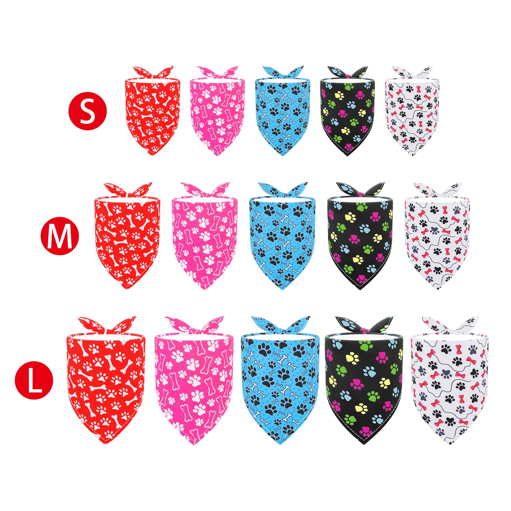 Pet Show 15 Pack Paw Pattern Dog Bandanas Bulk Large Medium Small 3 Mixed Sizes Bone Dogs Head Scarves Puppy Triangle Bibs Suit