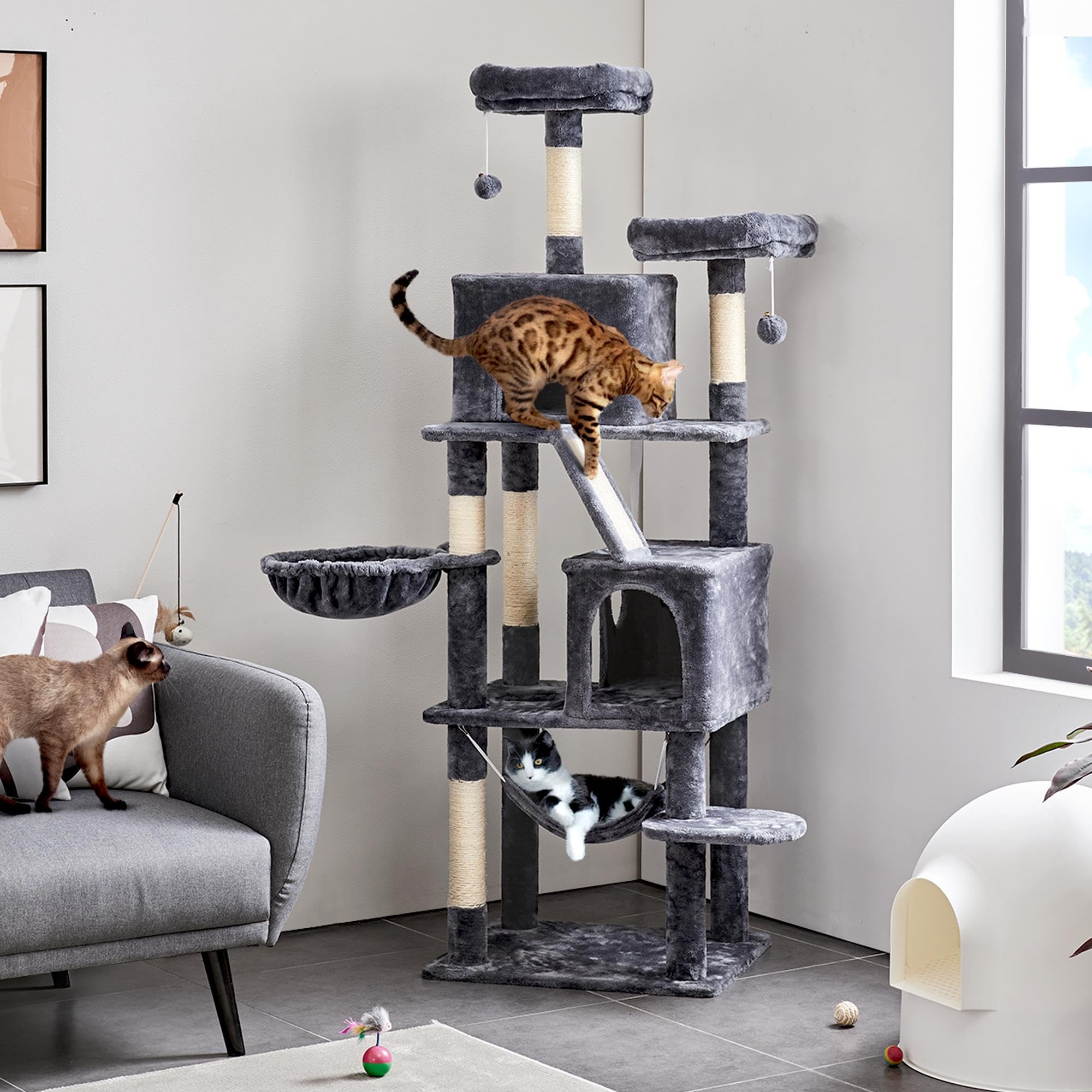 Yaheetech Cat Tree, 71.5In Cat Tower For Indoor Cats, Cat Tree With 2 Cozy Condos, 2 Padded Perches, Scratching Posts & Ramp, Ha