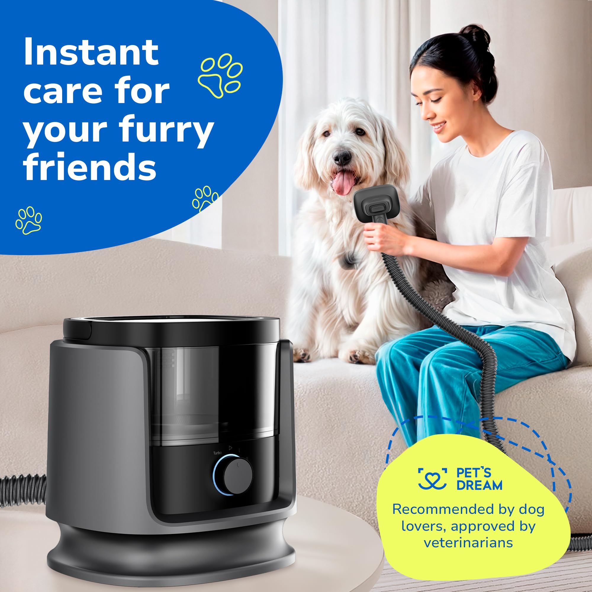 Pet'S Dream Dog Grooming Vacuum Kit, 3.5L Dust Cup, Low Noise, 4 Suction Modes, Hepa Filter, Black, For Dogs