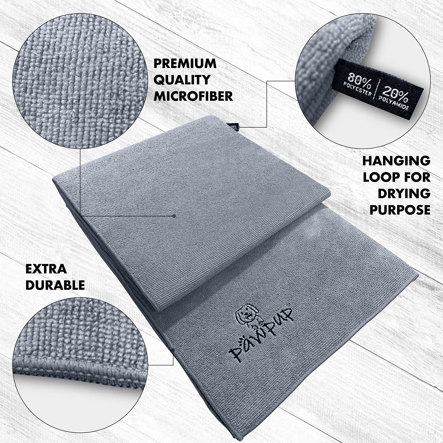 Pawpup Dog Towel Super Absorbent - Pack Of 2 - Quick Drying Super Soft Microfiber Pet Towel For Dogs, Cats And Other Pets (Brown And Grey)