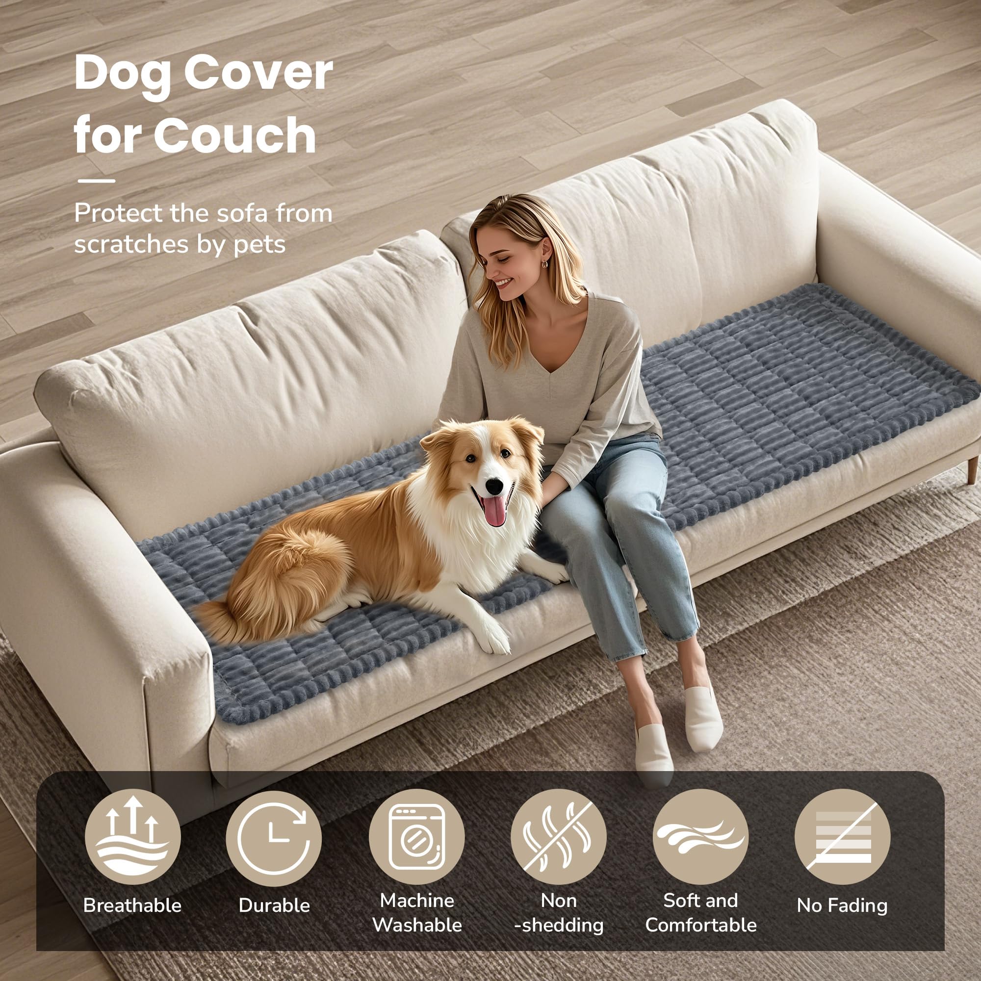 Piglog Couch Cover For Dogs Washable, Durable Dog Couch Cover Protector, Fuzzy Pet Couch Covers For Sofa, Non Slip Pet Sofa Slip