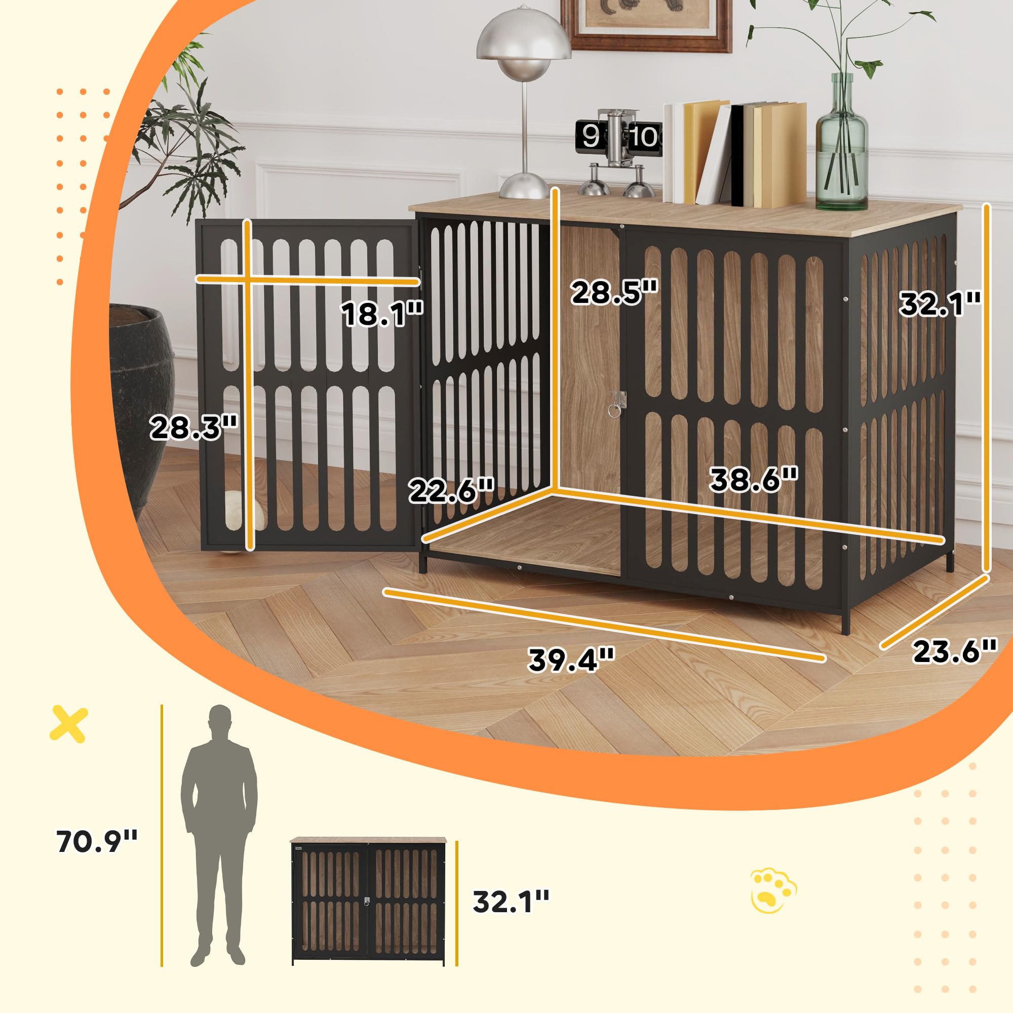 PawHut Dog Crate Furniture, 39 Dog Cage Furniture End Side Table with Anti-Chew Resistant Mesh, Anti-Escape Single Door, Heavy D