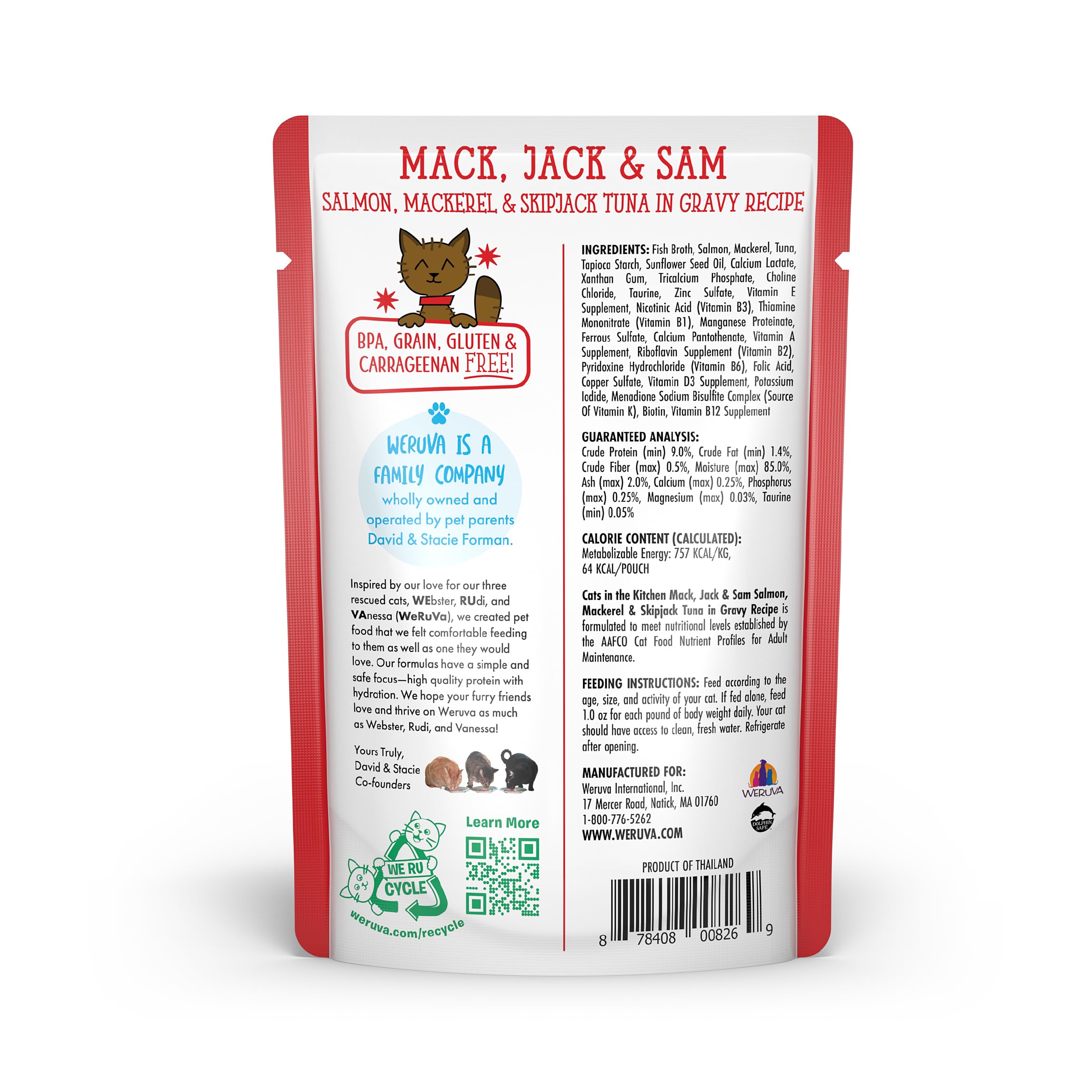 Weruva Cats in The Kitchen Mack, Jack & Sam with Mackerel, Skipjack & Salmon in Gravy Cat Food, 3oz Pouch (Pack of 12)