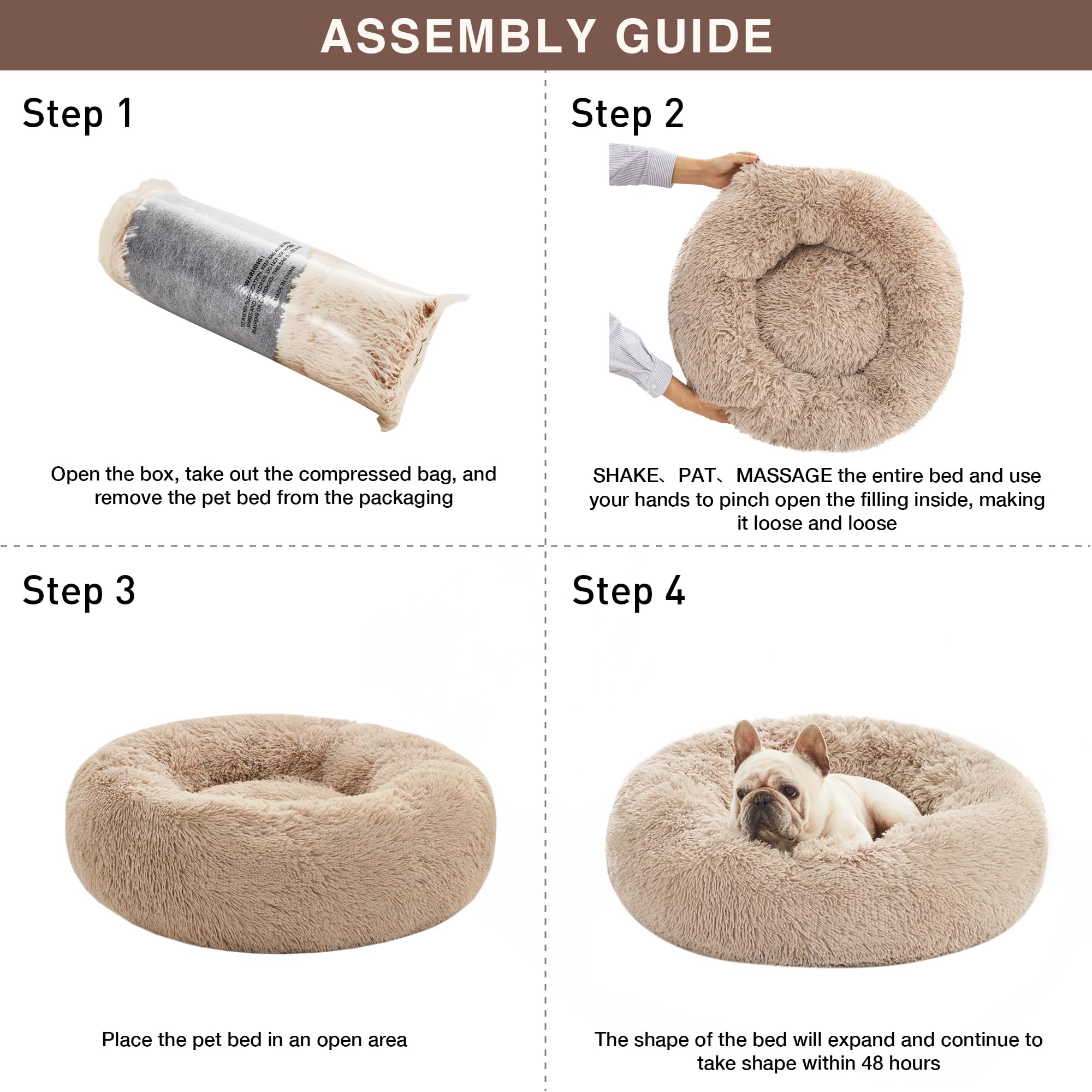 Love'S Cabin Calming Dog & Cat Bed, Cat Bed For Indoor Cats,Anti-Anxiety Donut Round Dog Bed,Fluffy Faux Fur Washable Bed For Sm