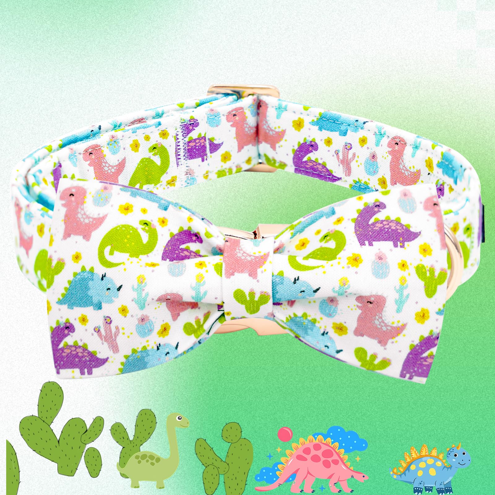 Elegant Little Tail Dog Collar- Cute Dinosaur Dog Collar With Bow For Medium Dogs, Male Adjustable Cotton Summer Pet Bow Holiday