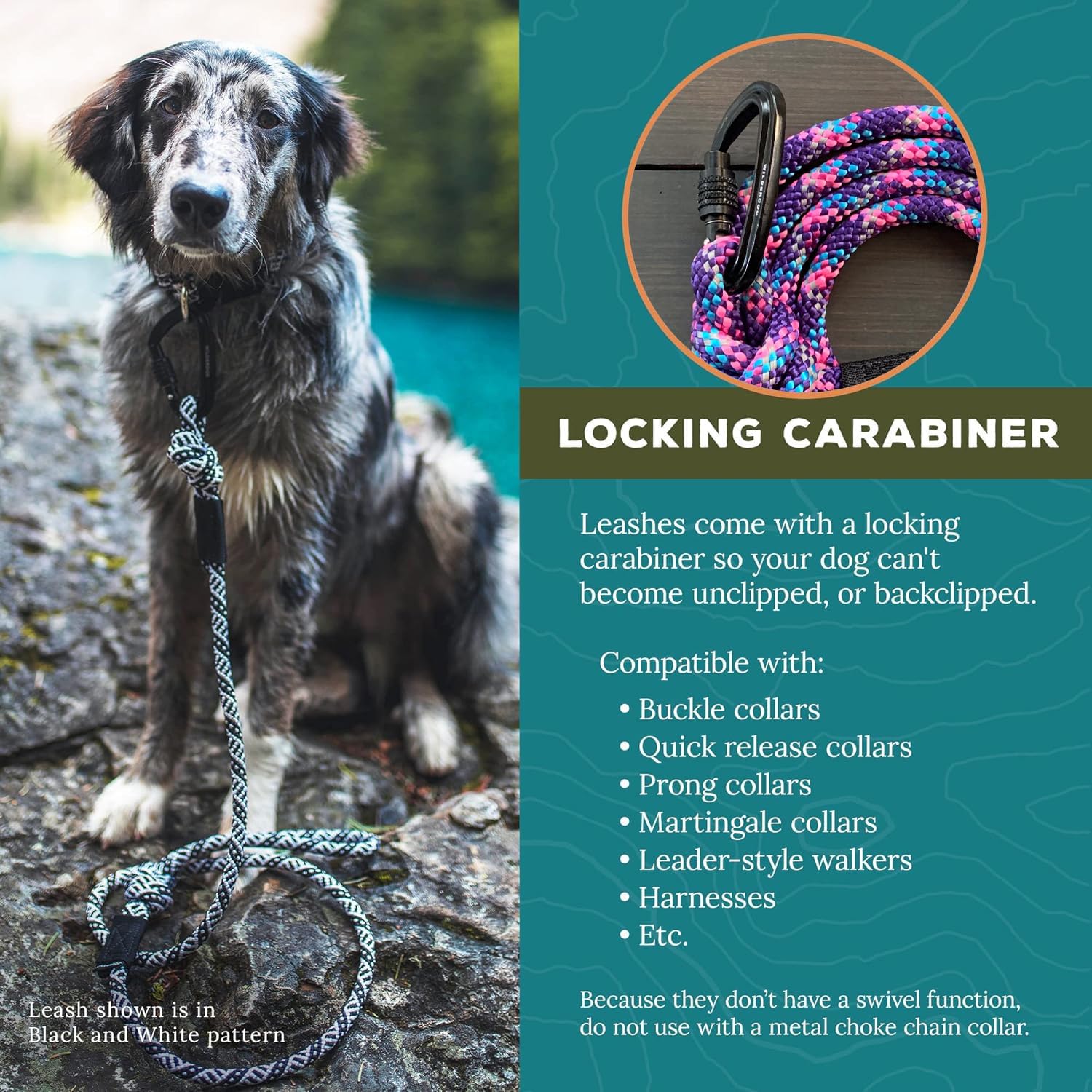 Wilderdog Small Carabiner Climbing Rope Dog Leash For Small & Medium Dogs - 5Ft - Maple - 1Ct
