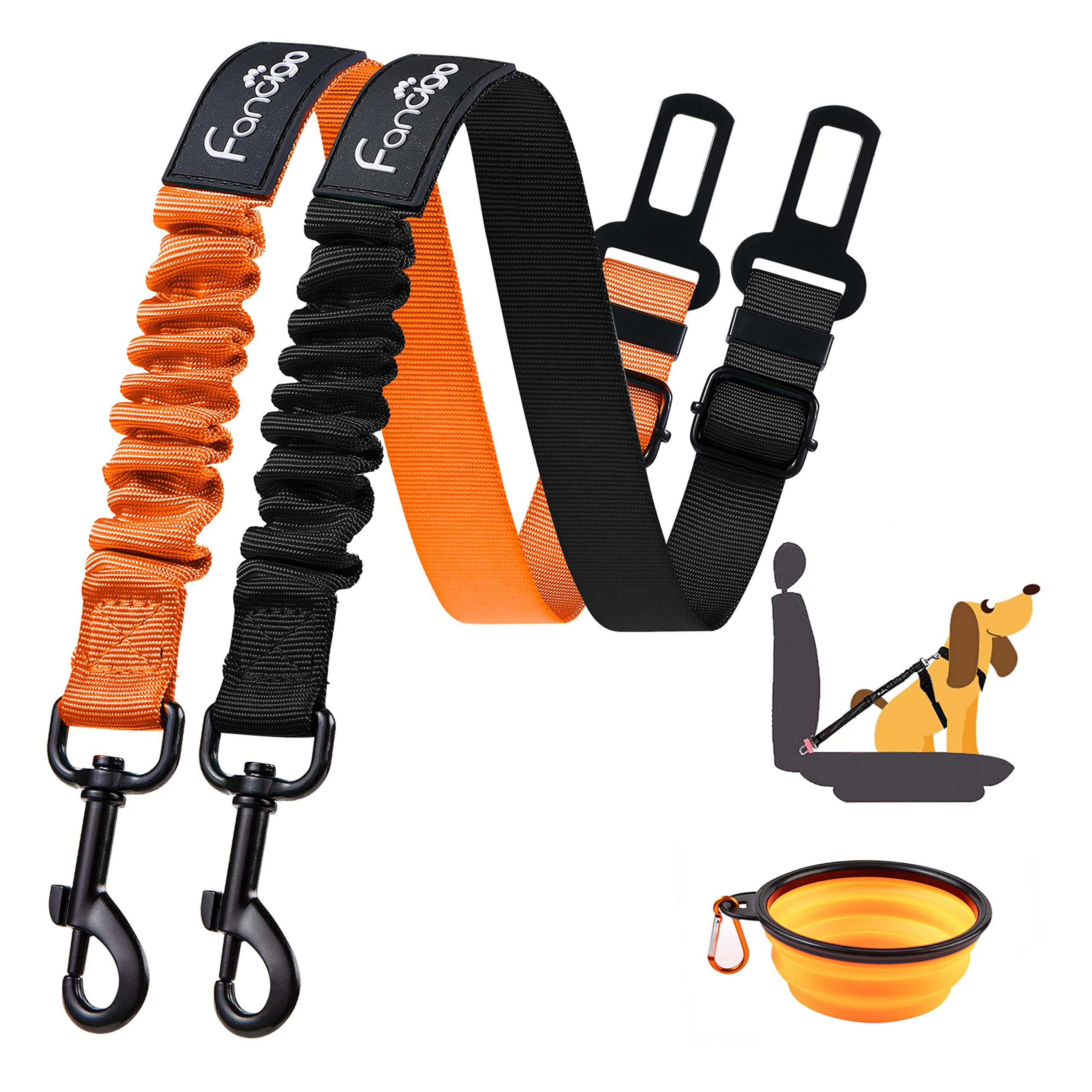 fancigo Dog Seat Belt for Car. 2 Pack Adjustable Dog Safety Seatbelt. Adjustable Strap, Strong Nylon Fabric, Bungee Buffer Dog P