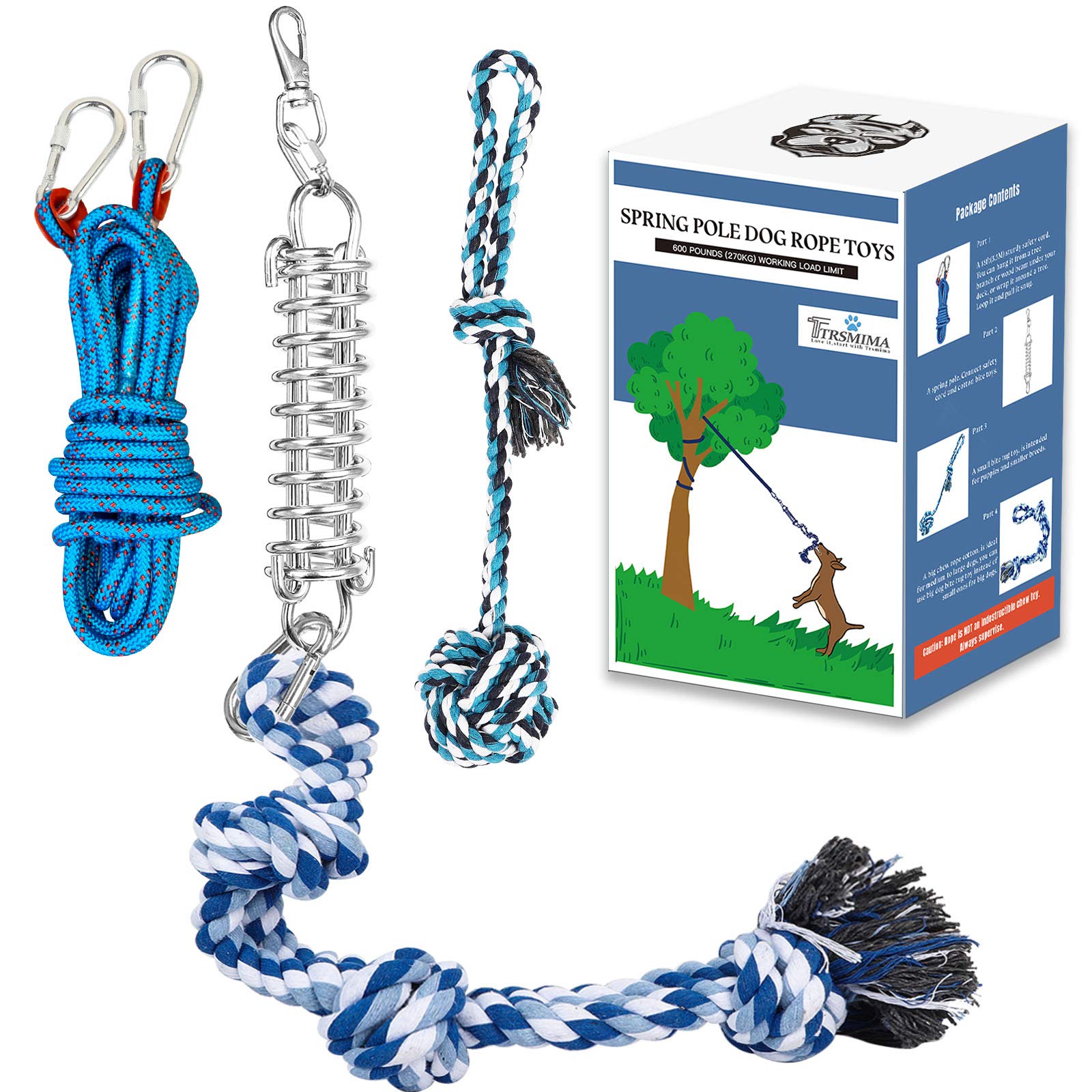 Tt Trsmima Spring Pole Rope Toys: Rope Pull & Tug Of War With A Big Spring Pole Kit & 2 Strong 16Ft Toys - Muscle Builder Intera
