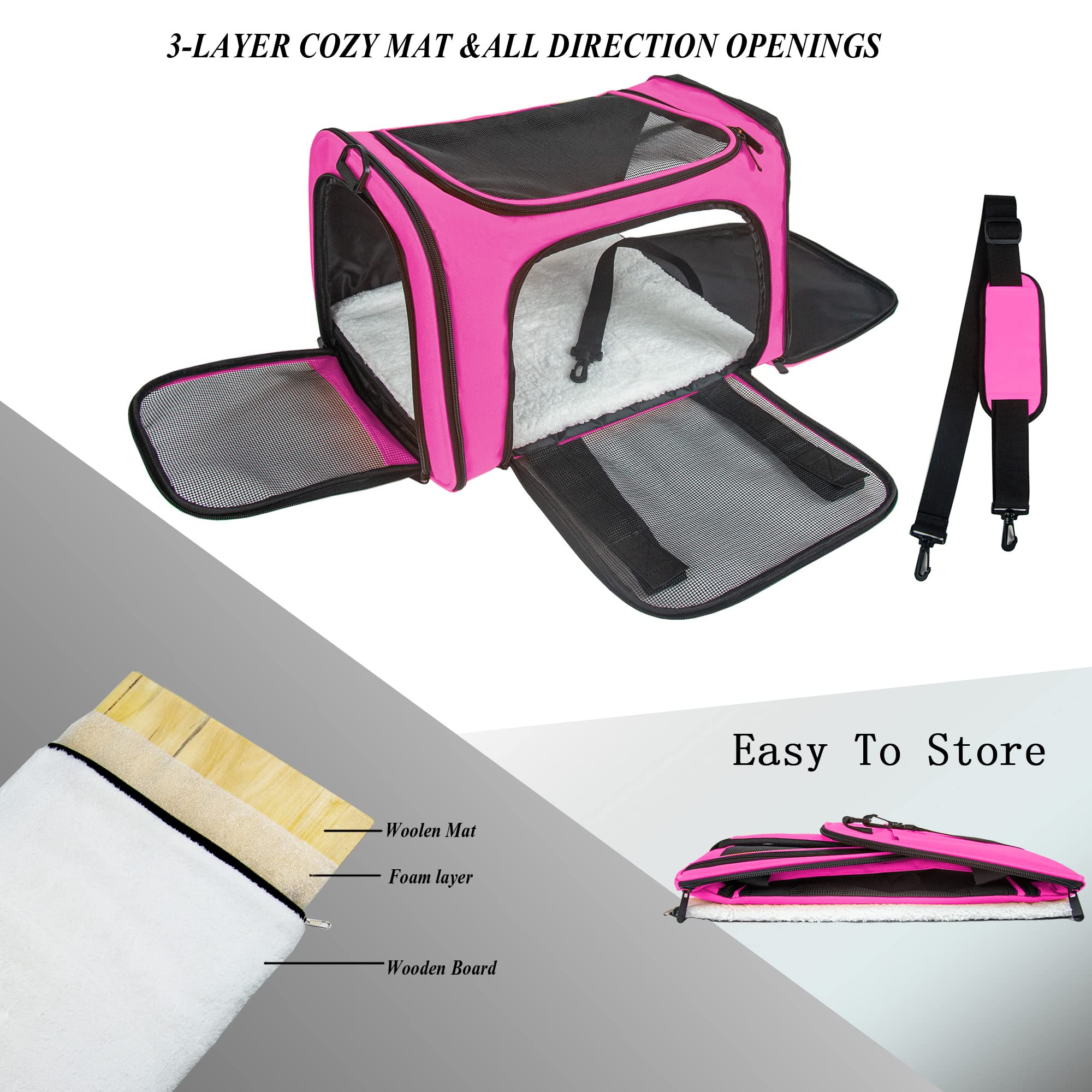 Nextfri Soft Sided Carrier For Small Medium Cats Dogs,Tsa Airline Approved Collapsible Travel Pet Carrier (Medium, Magenta)