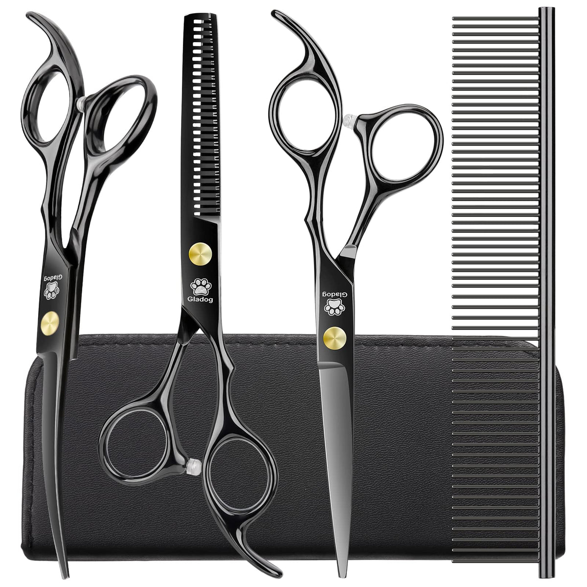 Dog Grooming Scissors Kit With Safety Round Tips, Gladog Professional 5 In 1 Grooming Scissors For Dog