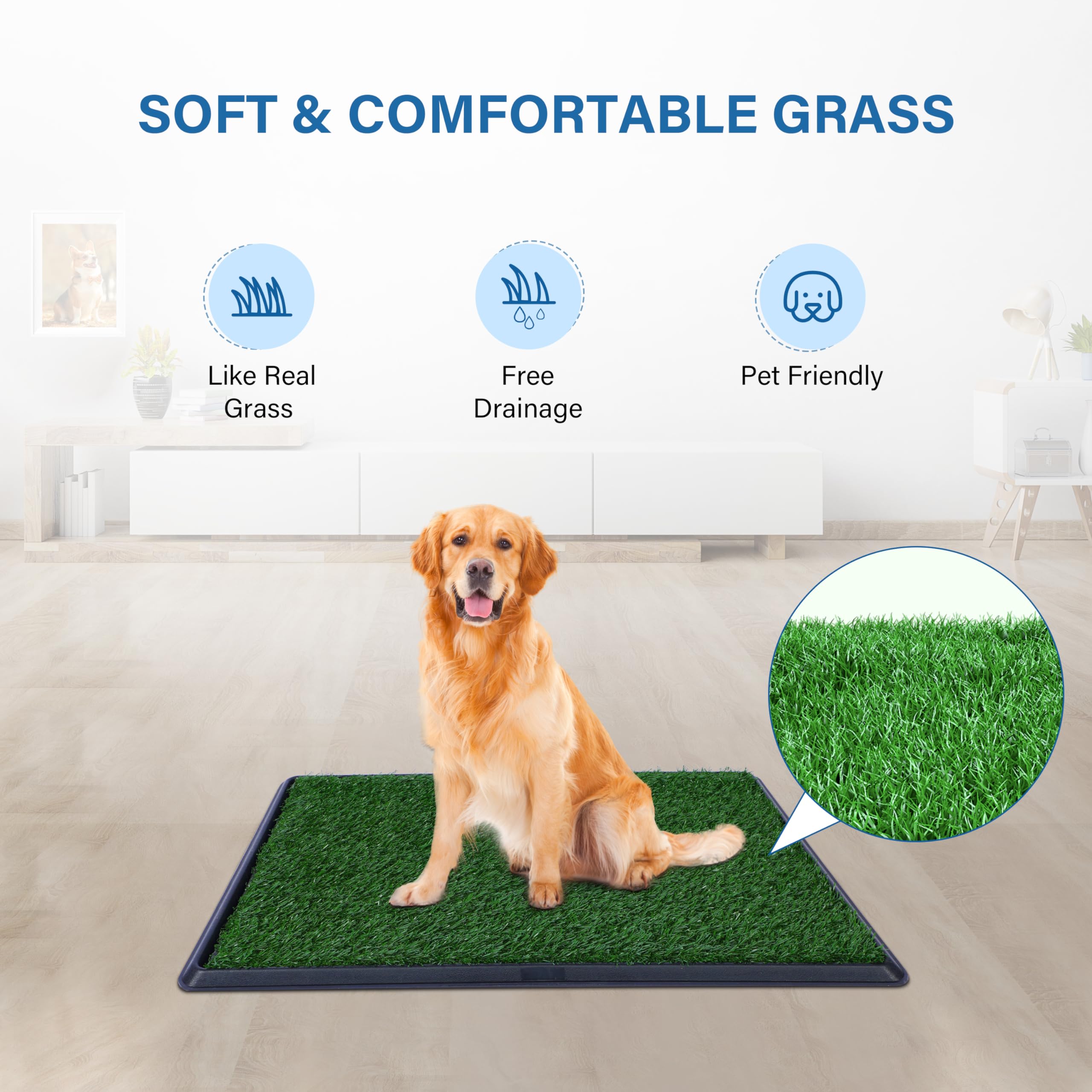 Fluffydream Dog Grass Pad With Tray, 20''X25'' Artificial Grass For Dogs Potty Strong Absorbency Dog Grass Pad With Tray, Litter