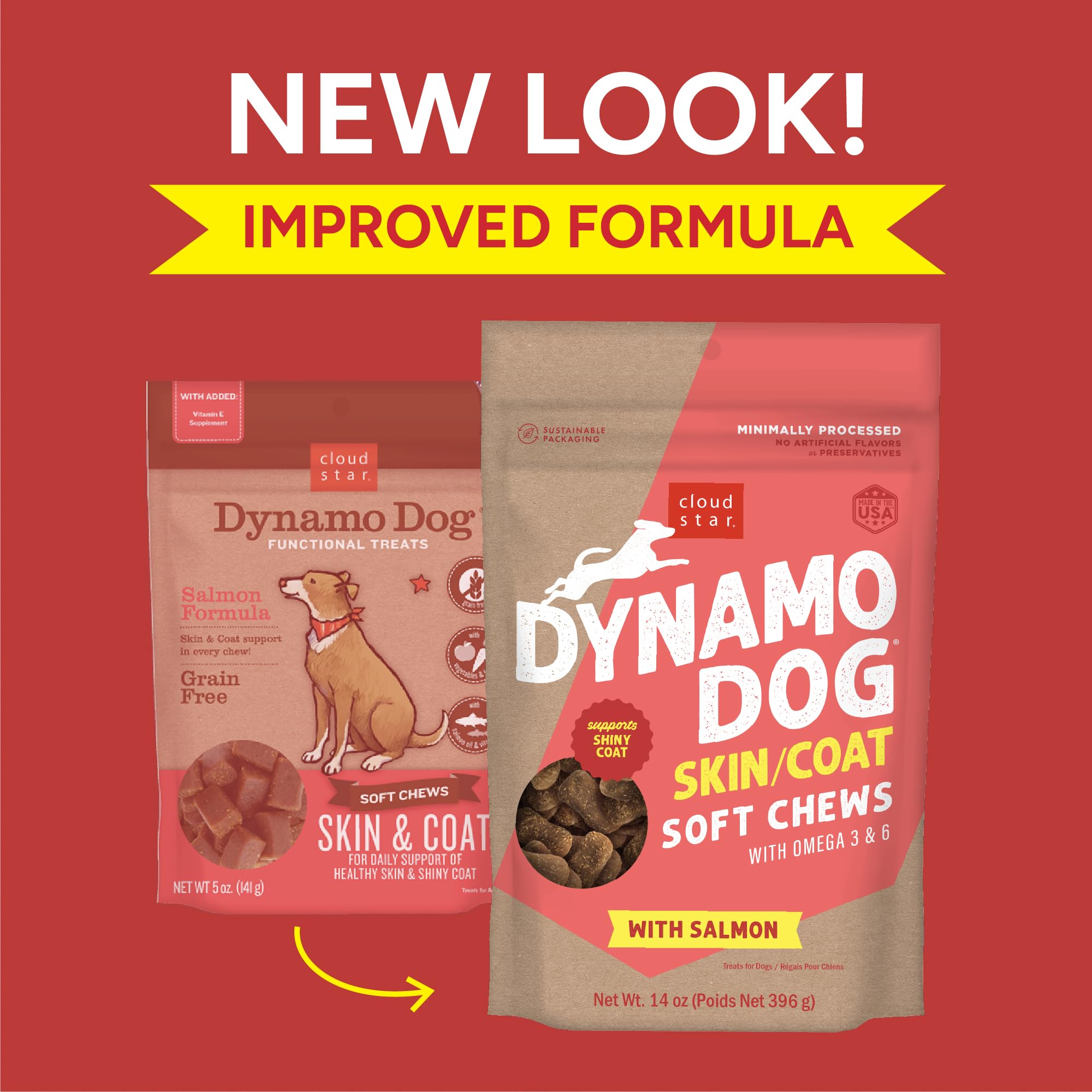 Cloud Star Dynamo Dog Skin & Coat Soft Chews Grain Free Dog Treats, Salmon, 14 oz. Pouch