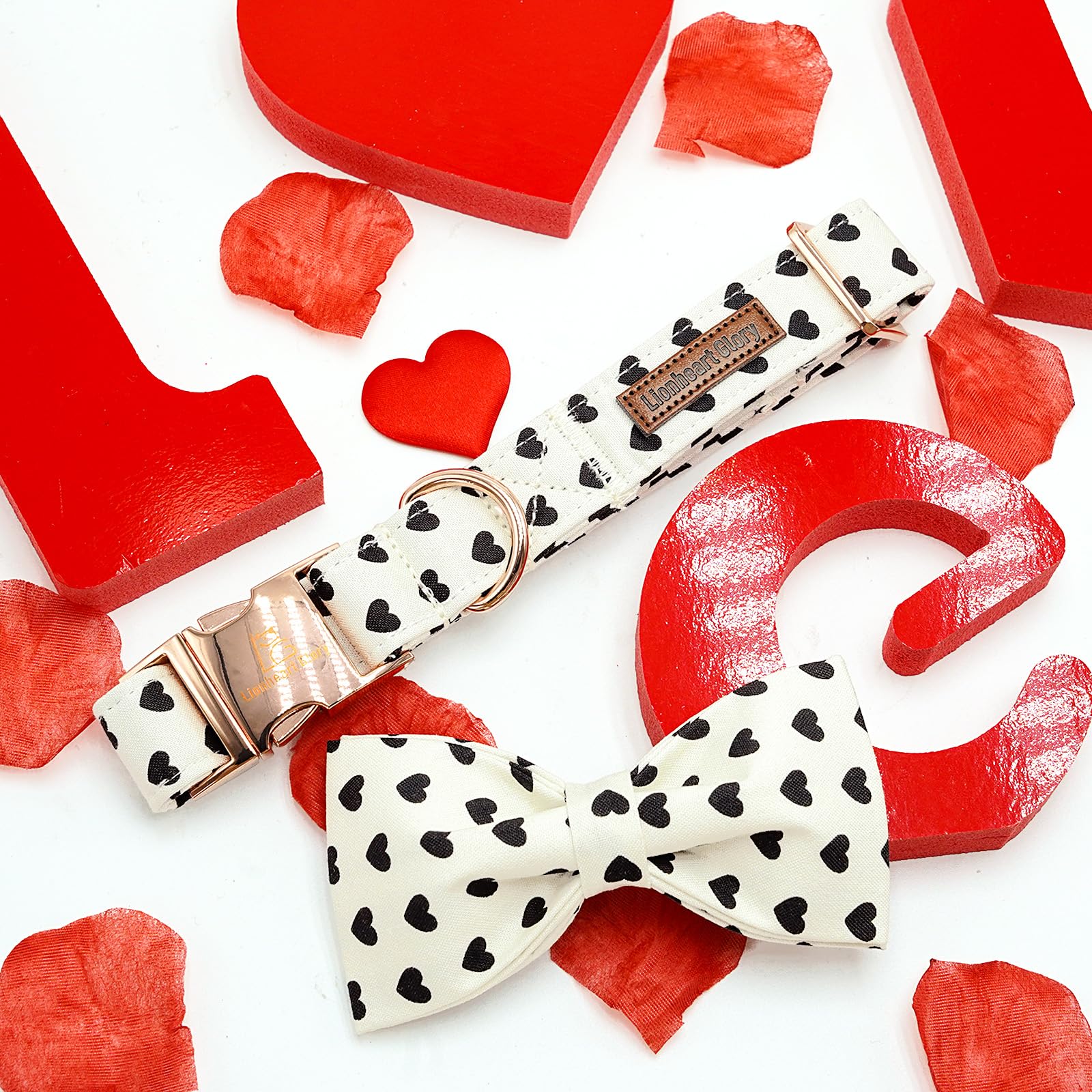 Lionheart Glory Dog Bow Collar Valentine'S Day Dog Collar For Medium Dogs Hearts Print Dog Collar With Bowtie Spring Dog Collars