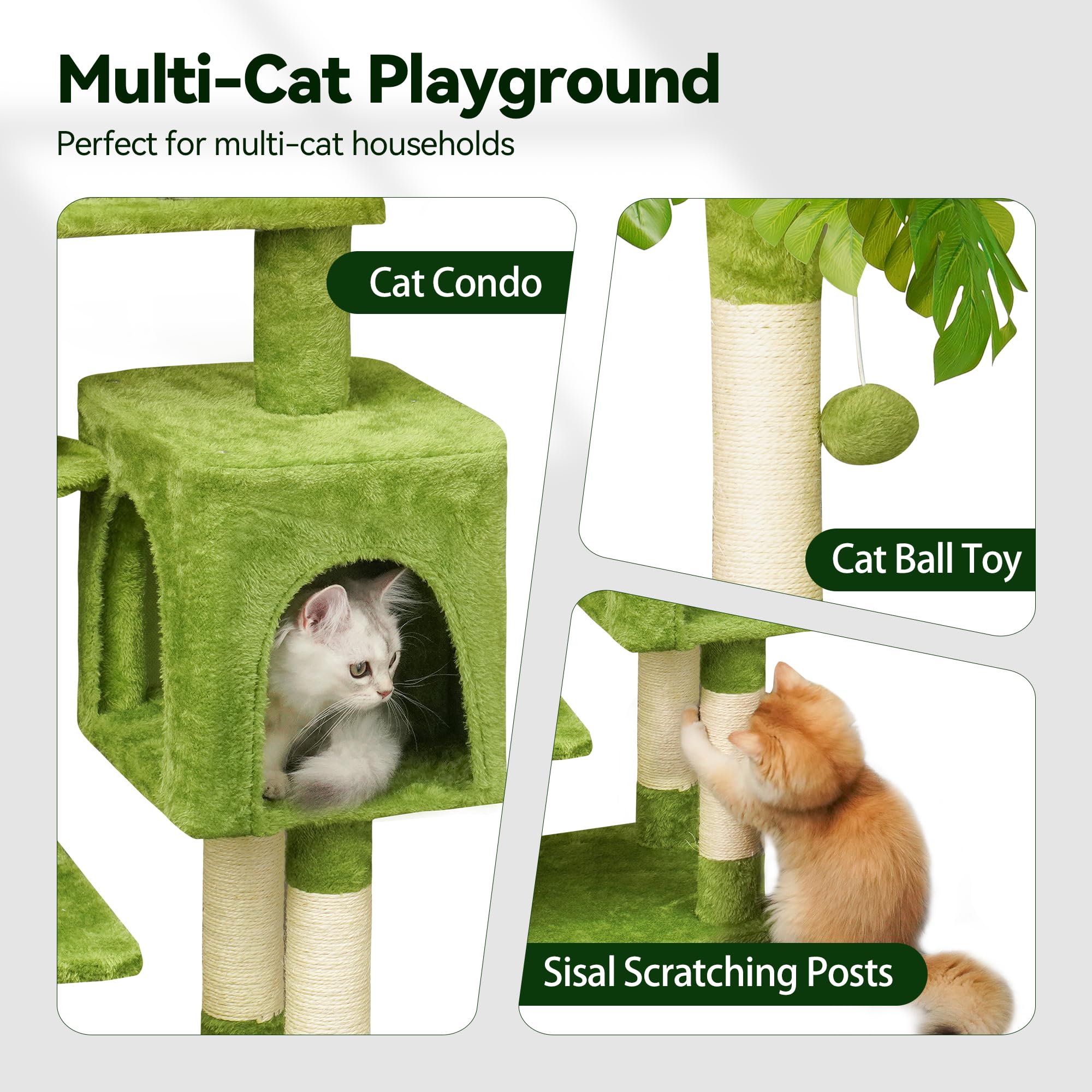 Meecal Green Cat Tree For Kittens Under 6 Months 12Lbs, 47'' Tall For Small Cats,Cat Tower With Scratching Post,1 Hammock & Doub