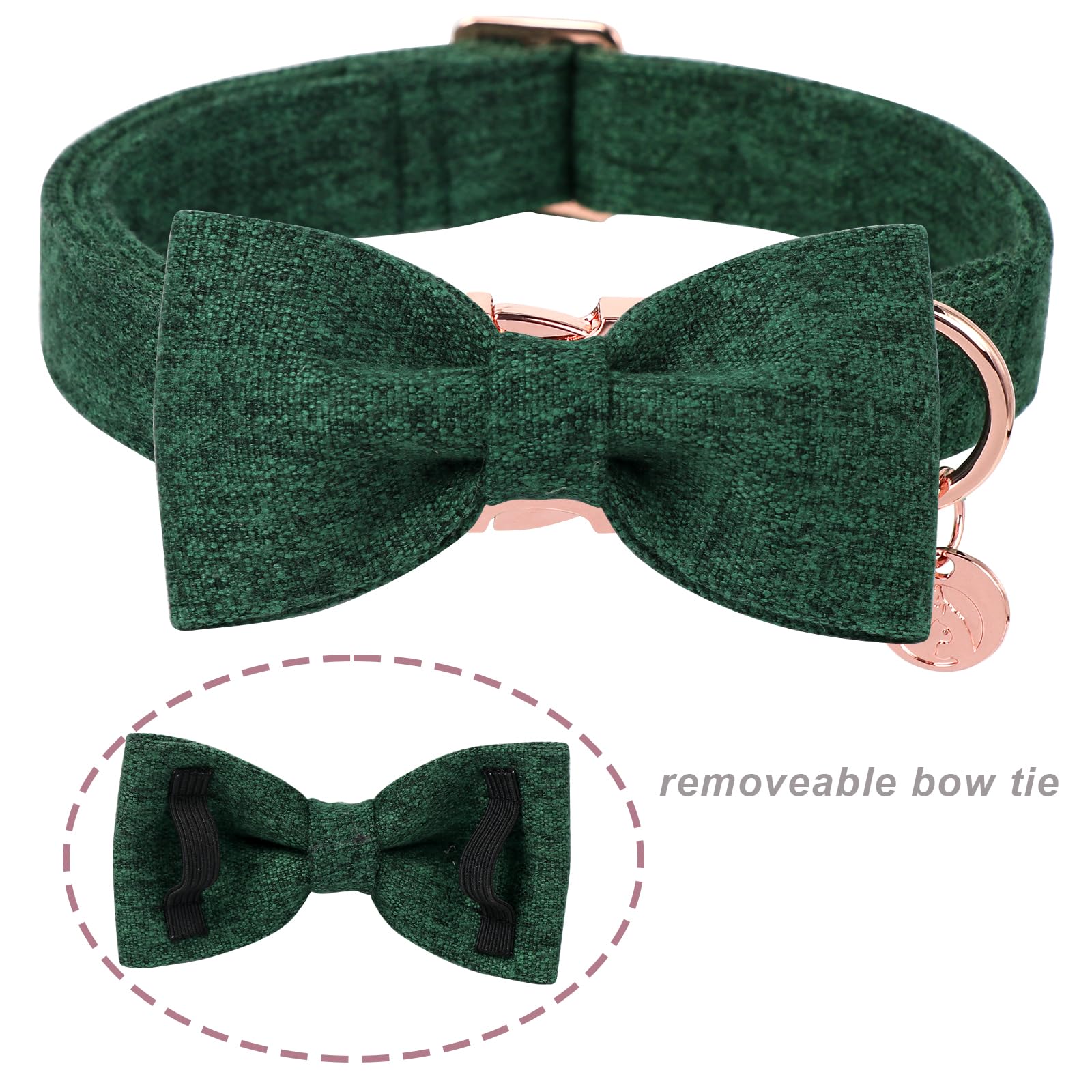 Dogwong Hemp Cotton Dog Collar With Bow, Christmas Green Pet Collar Durable Adjustable Puppy Collar For Small Puppy Dogs