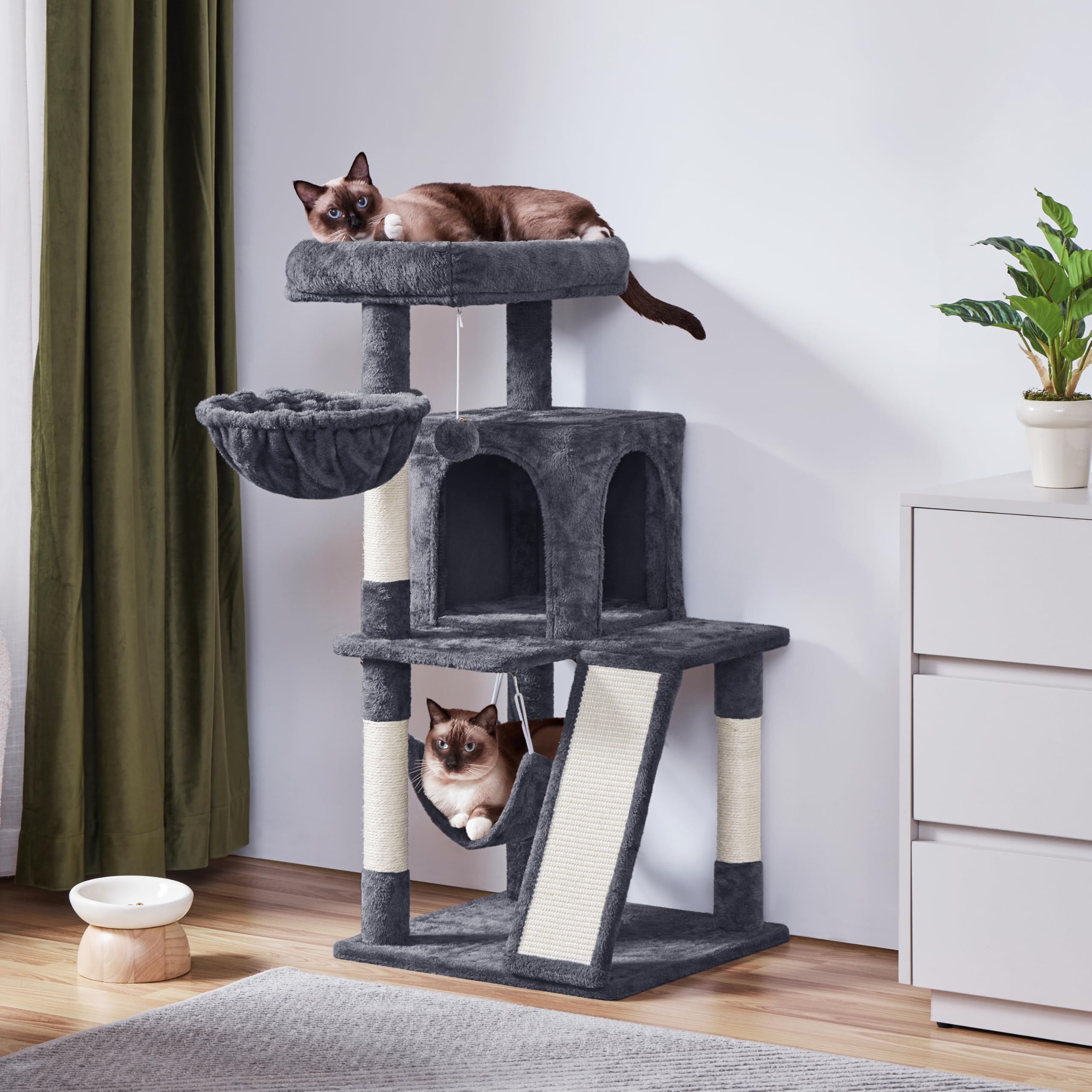 Yaheetech Cat Tree Tower, 40-Inch Condo With Hammock, Oversized Soft Platform, Scratching Board, Basket, Pet Beds & Furniture Fo