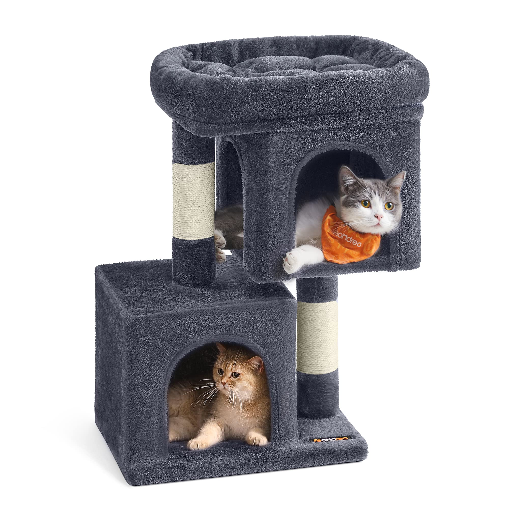 Feandrea Cat Tree, 26.4-Inch Cat Tower, S, Cat Condo For Kittens Up To 7 Lb, Large Cat Perch, 2 Cat Caves, Scratching Post, Smok