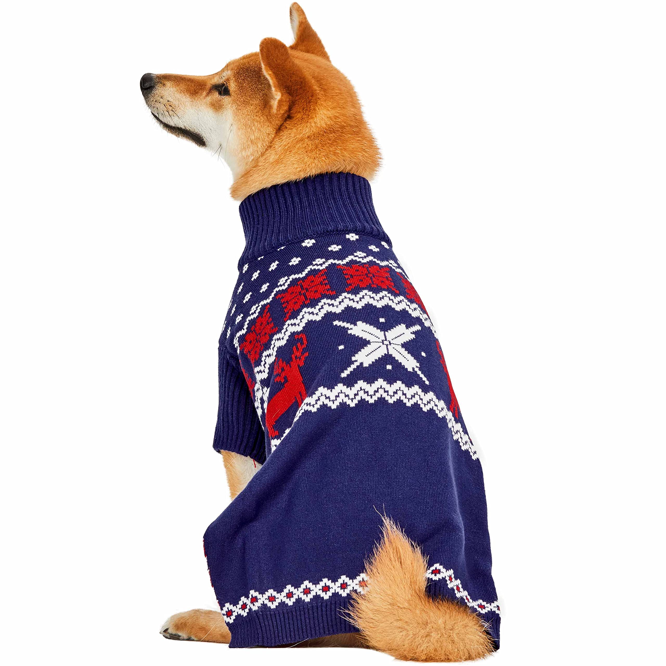 Blueberry Pet Christmas Reindeer And Snowflake Dog Sweater In Royal Blue, Back Length 10', Pack Of 1 Clothes For Dogs