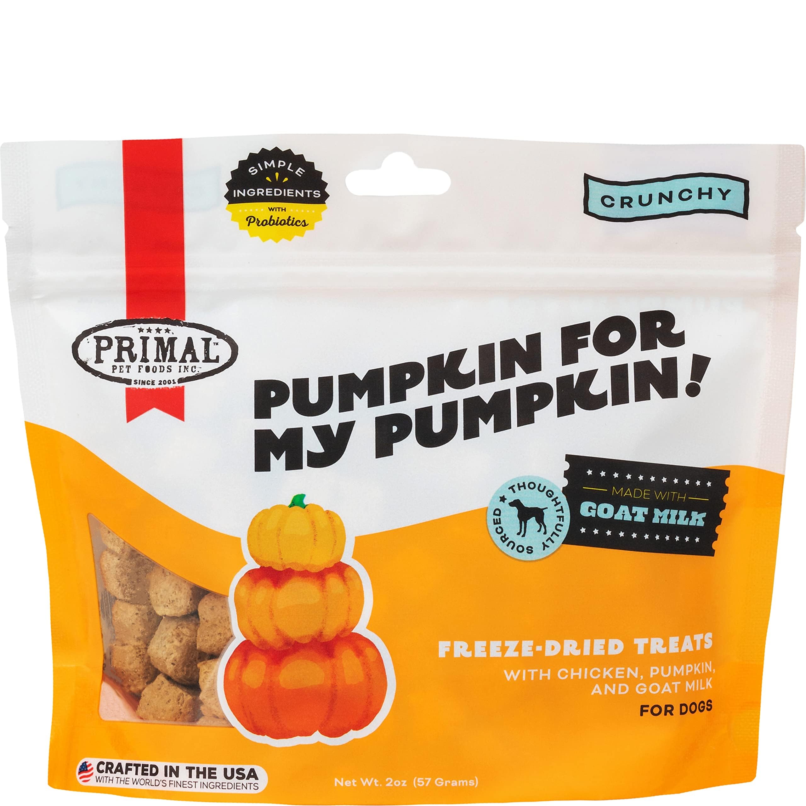 Primal Freeze Dried Dog Treats, Chicken with Pumpkin & Goat Milk, Grain Free Training Treats for Dogs with Probiotics, 2 oz