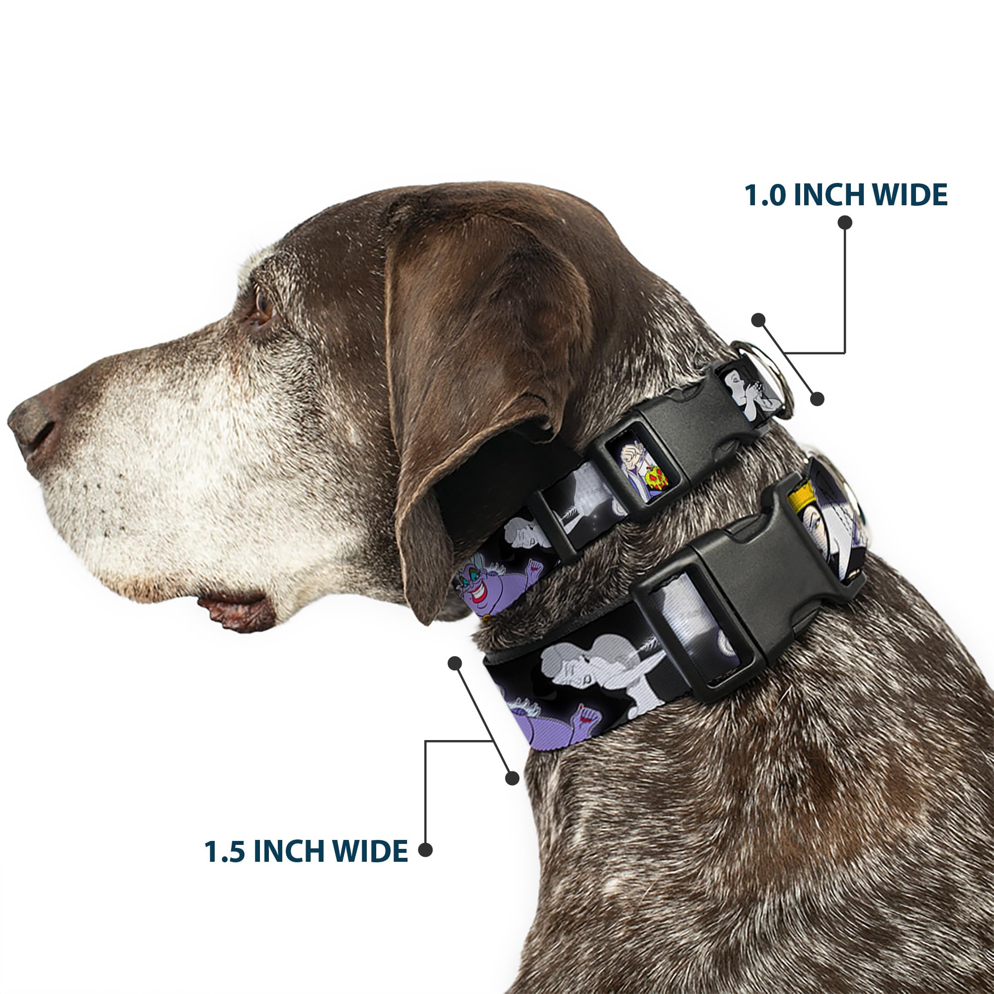 Buckle-Down Plastic Clip Collar - Villains Hexing Princess' Scenes Color/Black/White - 1.5' Wide - Fits 18-32' Neck - Large