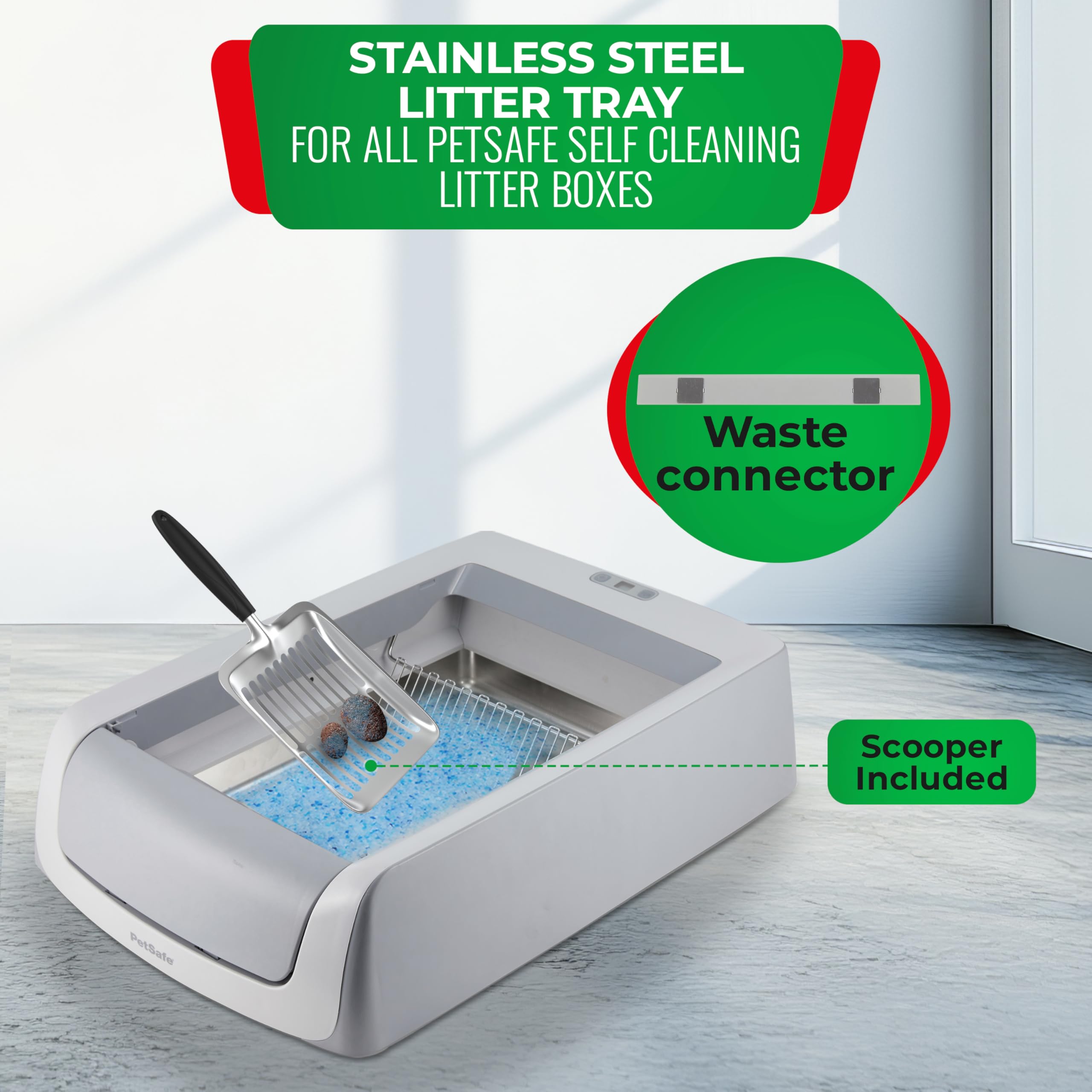 Cat Reusable Litter Tray Compatible With Petsafe Scoop-Free Cat Litter Box, Stainless Steel Tray With Litter Scooper Included, C