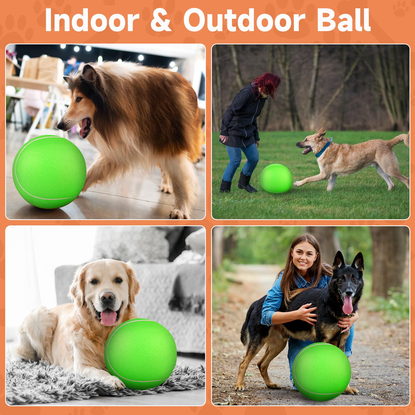 QDAN Giant Large Tennis Ball for Dogs: 9.5'' Big Ball for Dogs for Outdoor Play, Big Tennis Ball Dog Toy, Dog Tennis Ball for Sm