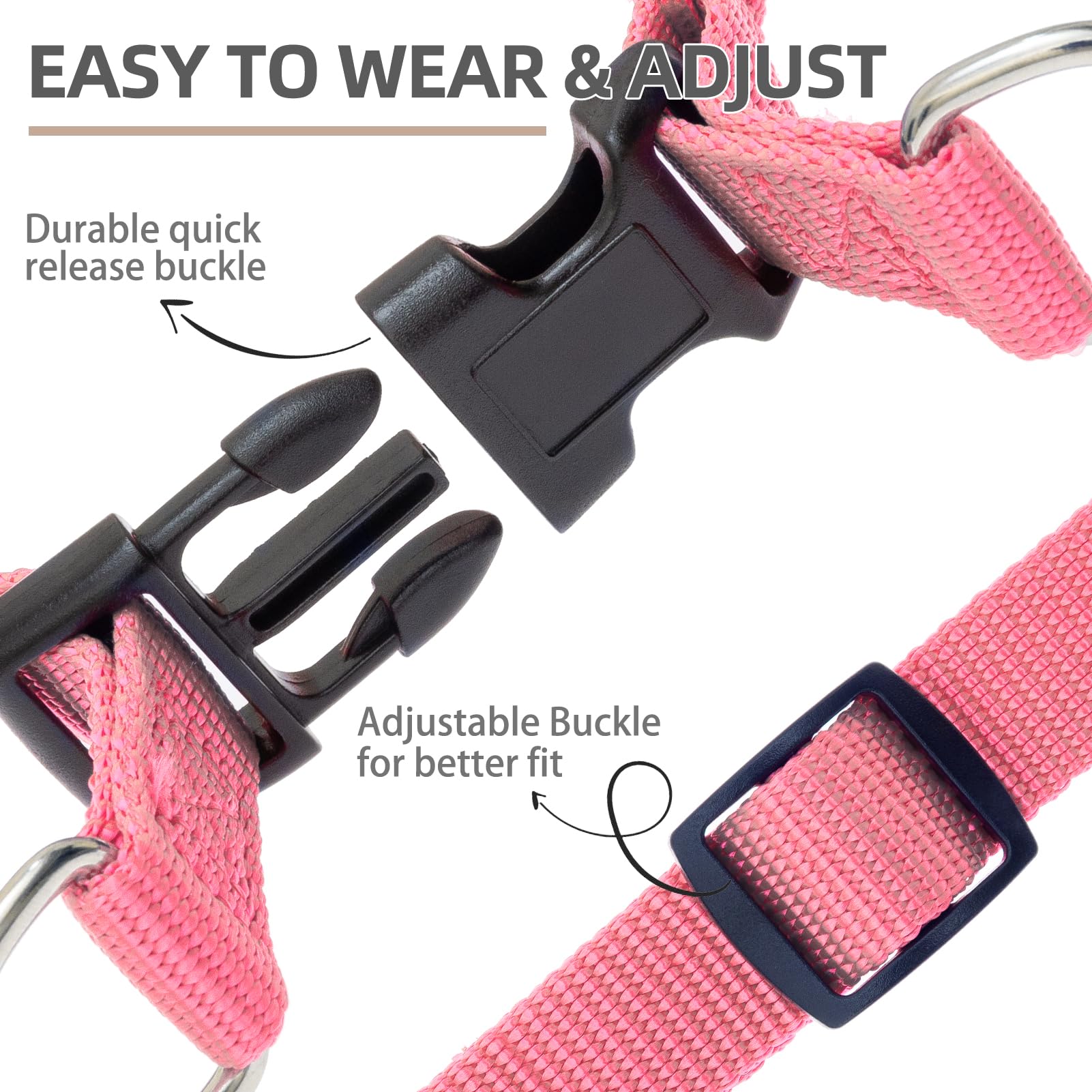 Pupteck No Pull Dog Harness Soft Adjustable Basic Nylon Step In Puppy Vest Outdoor Walking With Id Tag And A-Ir Tag Case, Fuchsi