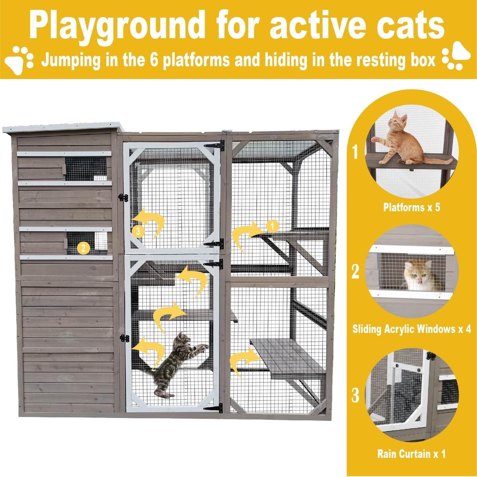 Gowoodhut Large Outdoor Catio Enclosures - Wooden Cat House Weatherproof With Multi Platforms & Weather Resistant Roof, Indoor I