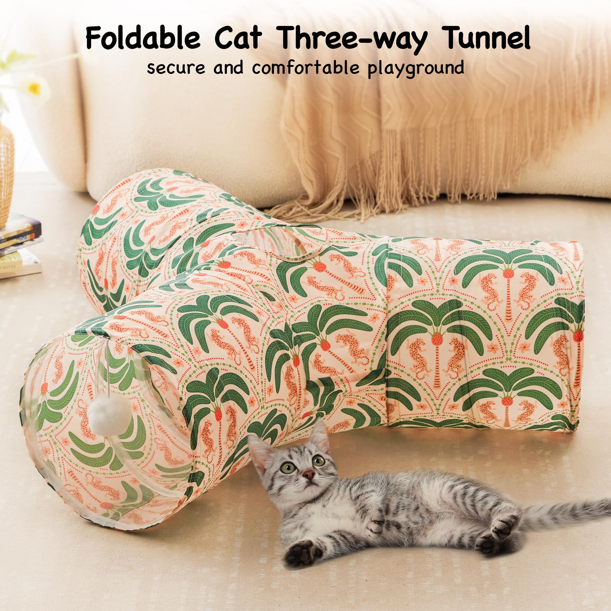 Tempcore Pet Cat Tunnel Tube Cat Toys 3 Way Collapsible, Cat Tunnels For Indoor Cats,Kitty Tunnel Bored Pet Toys Peek Hole Toy B